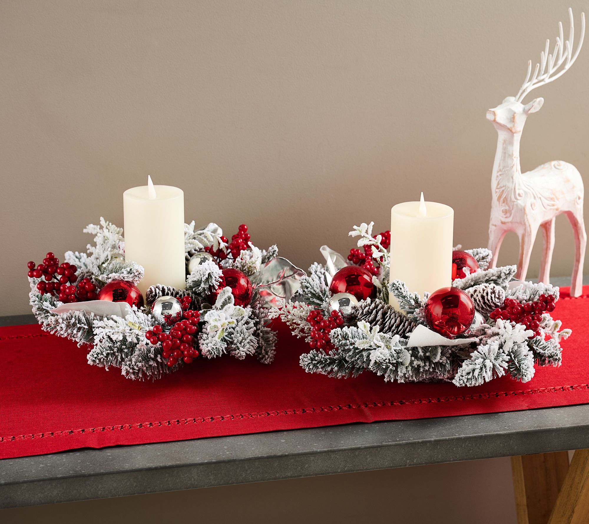 Set of 2 Snowy Pinecone, Ornament & Pine Candle Rings by Valerie
