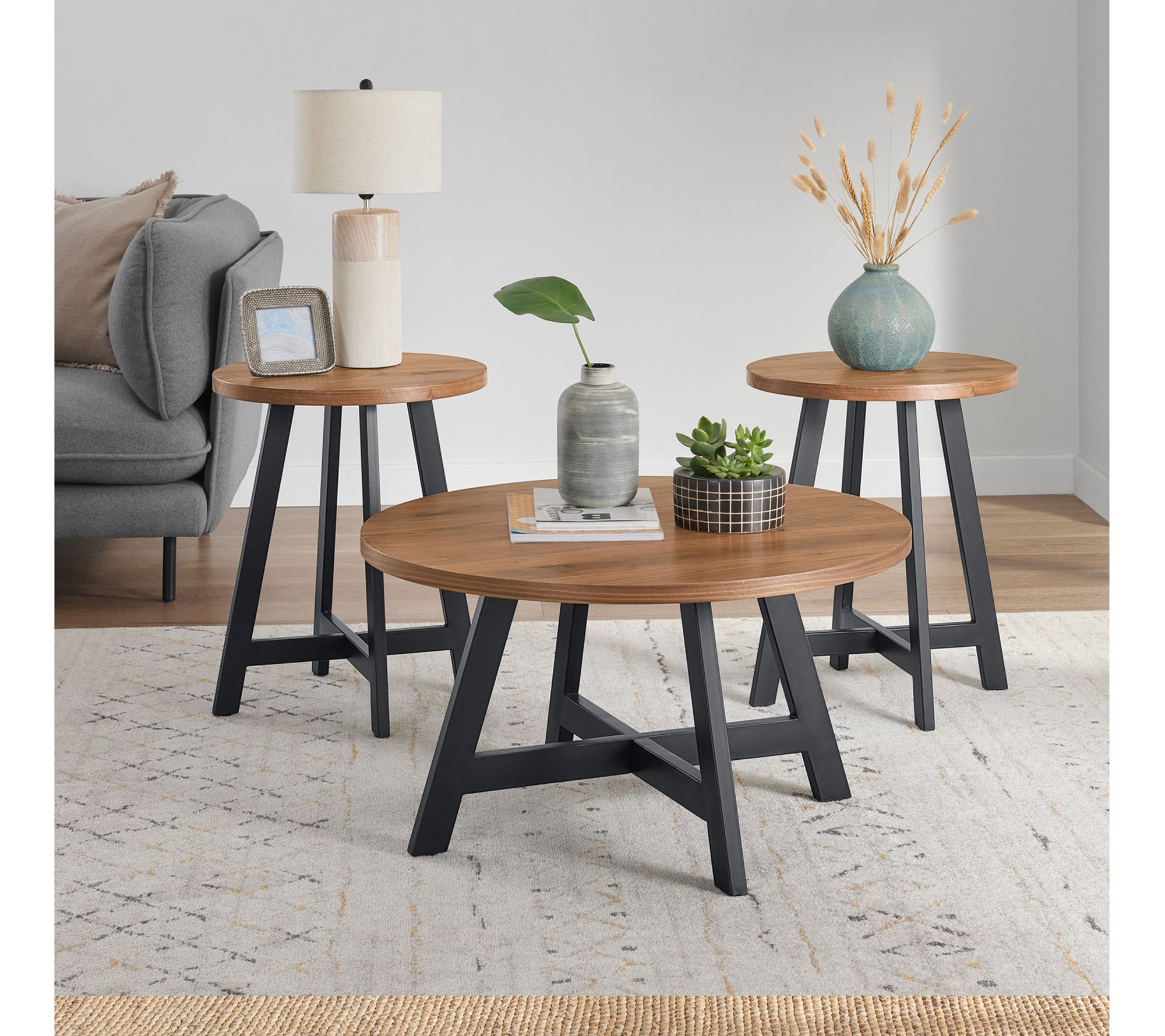 Lavish Home 3-PC Round Industrial Coffee TableSide Tables