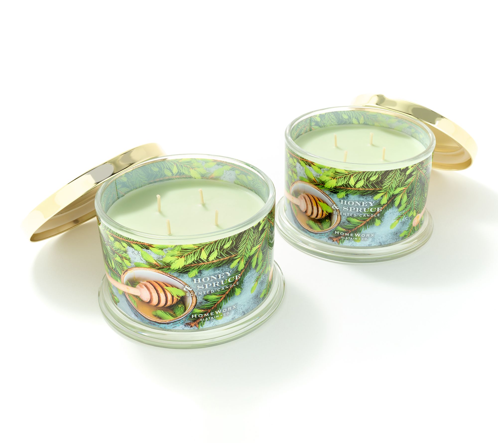  HomeWorx by Slatkin + Co. S/2 Honey & Spruce 180z Candles - H465273