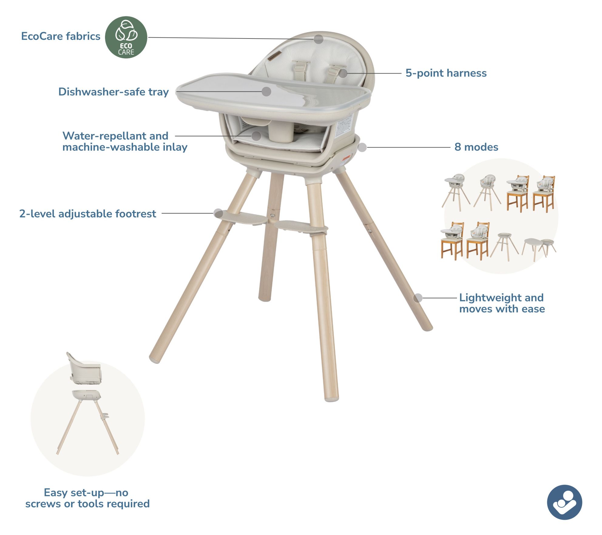 Maxi-Cosi Moa 8-in-1 High Chair - Classic Oat Ecocare - QVC.com