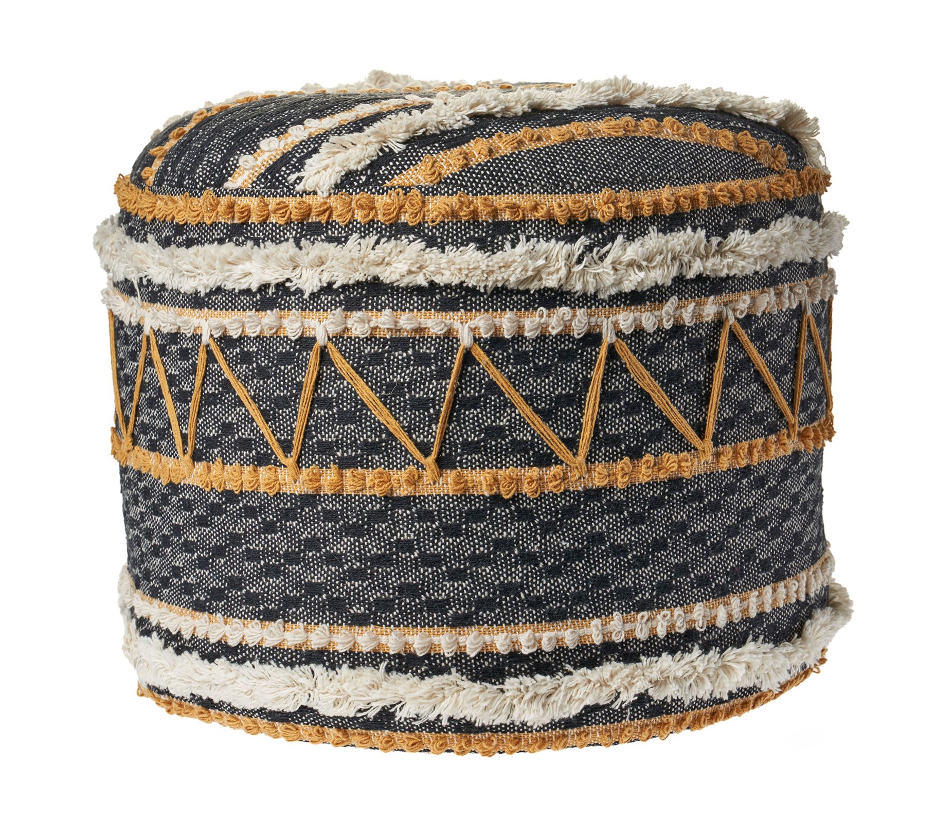 Ox Bay Striped Geometric Hand- Woven Cotton Po uf Ottoman