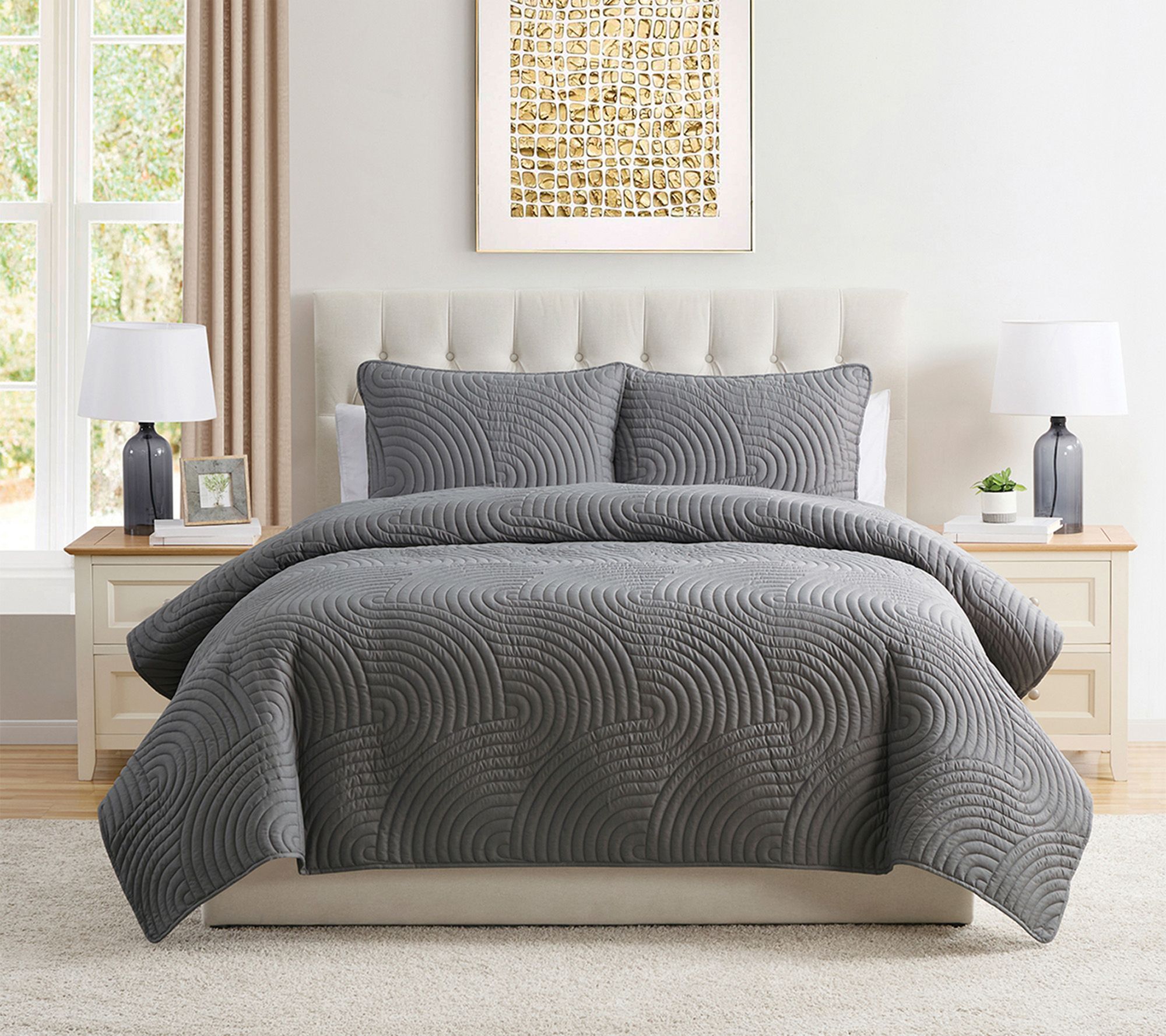 VCNY Home Sands 3pc Curved Textured Quilt Set, King