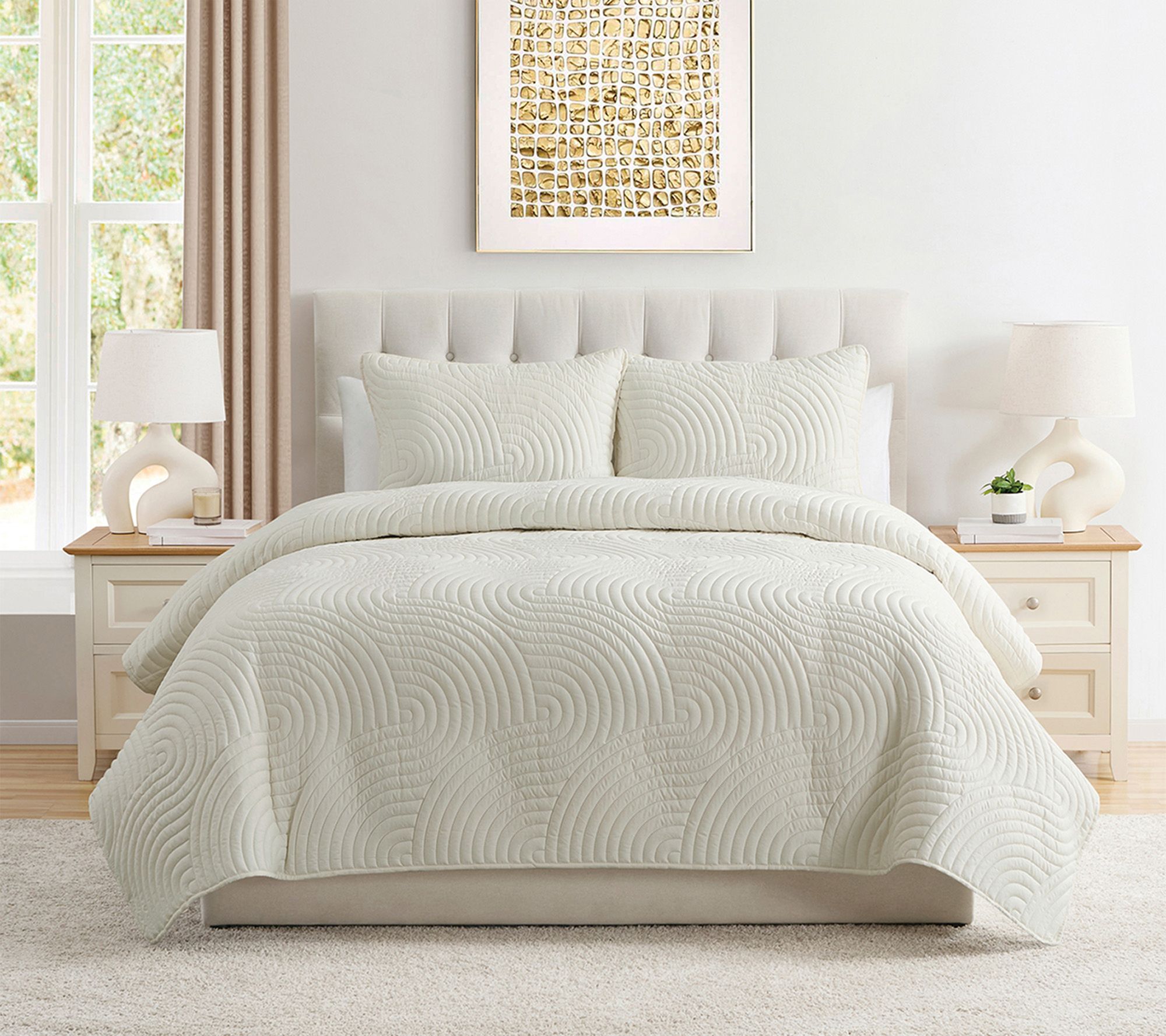 VCNY Home Sands 3pc Curved Textured Quilt Set, King