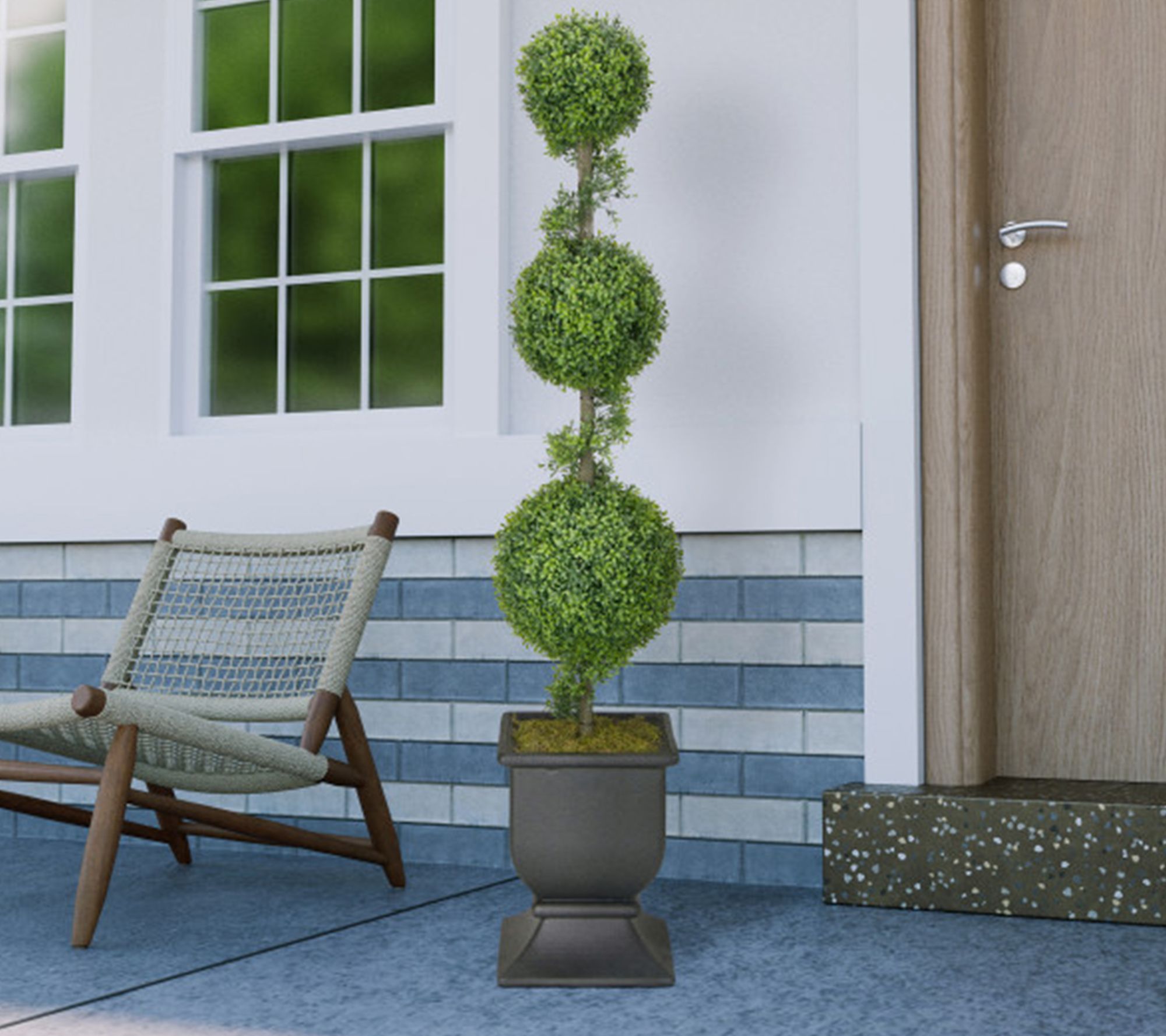 Puleo International 60in Topiary Triple Ball Boxwood Tree