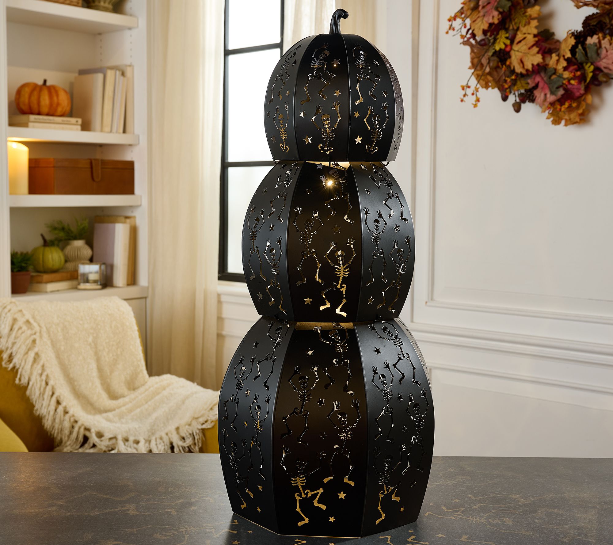 Home Reflections S/3 Lit Metal Stackable Skeleton Pumpkn
