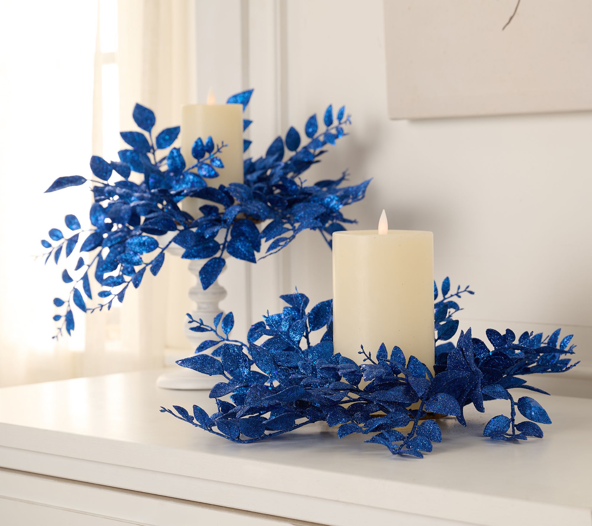 Set of 2 Glittered Leaf Candle Rings by Valerie