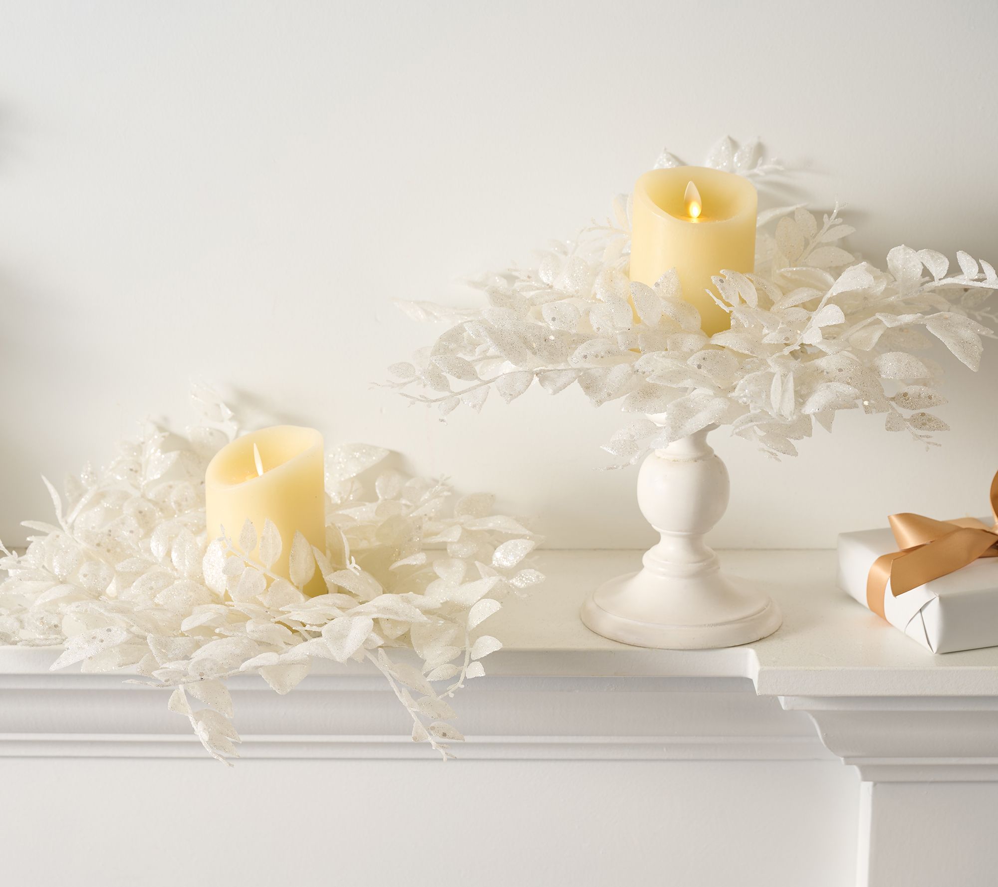 Set of 2 Glittered Leaf Candle Rings by Valerie