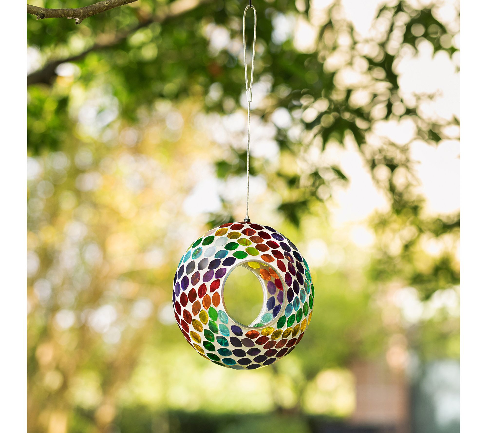 Glitzhome 8'' Glass Rainbow Round Hanging Birdfeeder