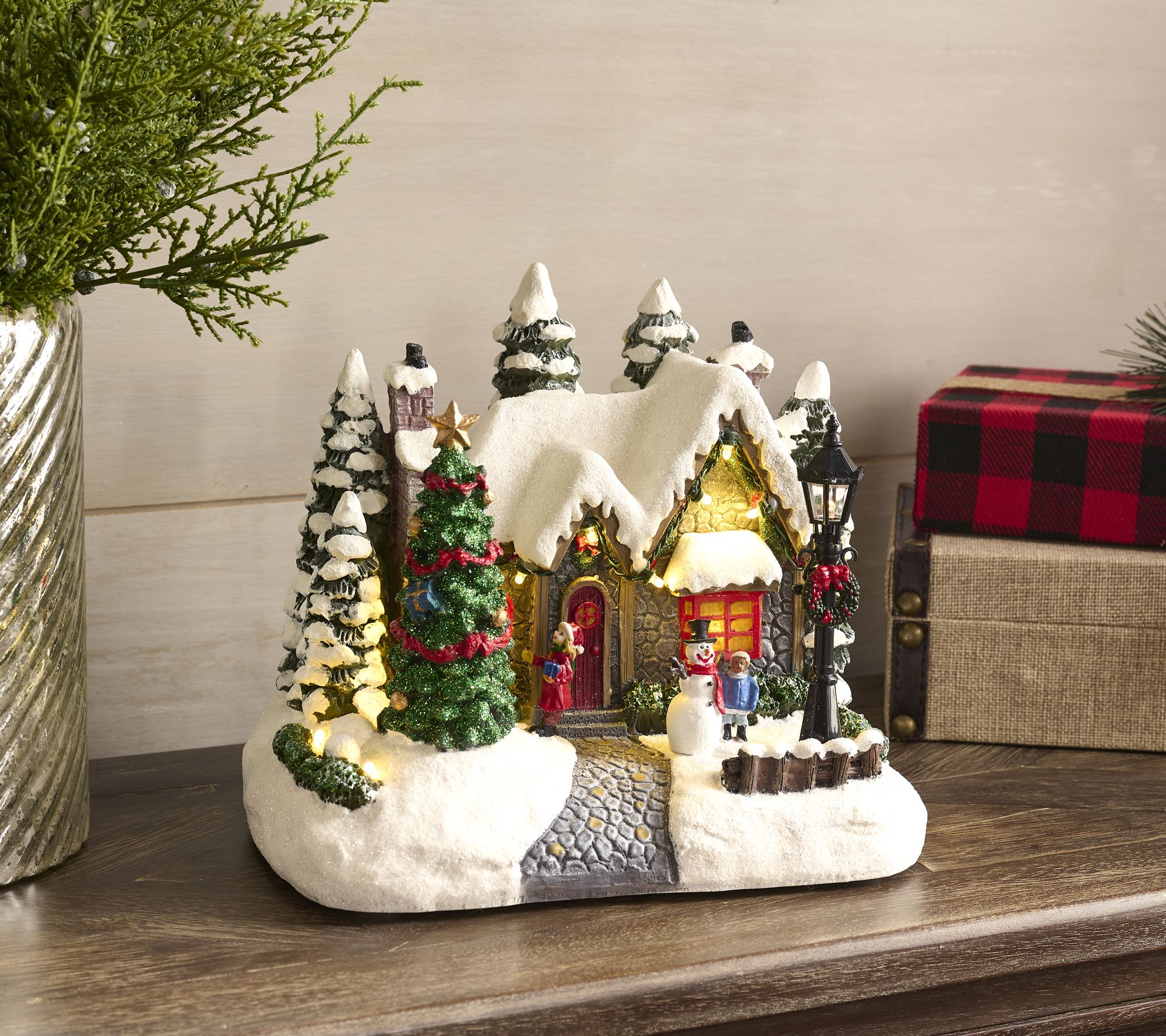 Illuminated Cottage with Trees and Children by Valerie