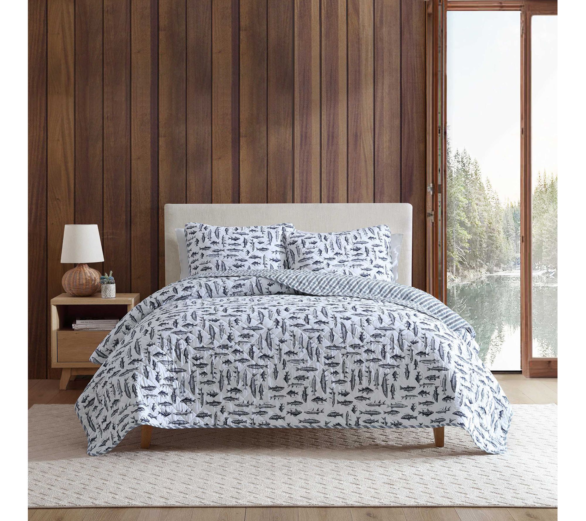 Eddie Bauer Wes Fish Blue Twin Quilt Sham Set