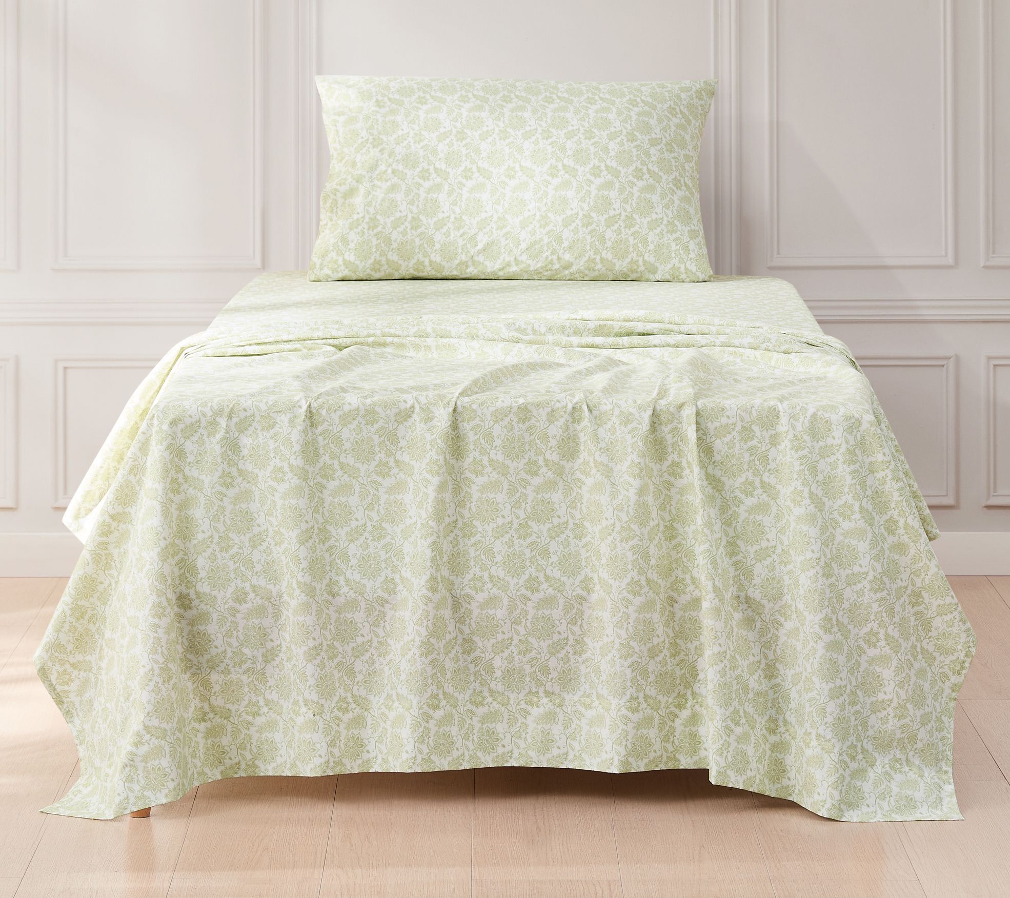 Lush Decor Floral Jacobean Cotton Sheet Set Sage 3Pc Set Twin