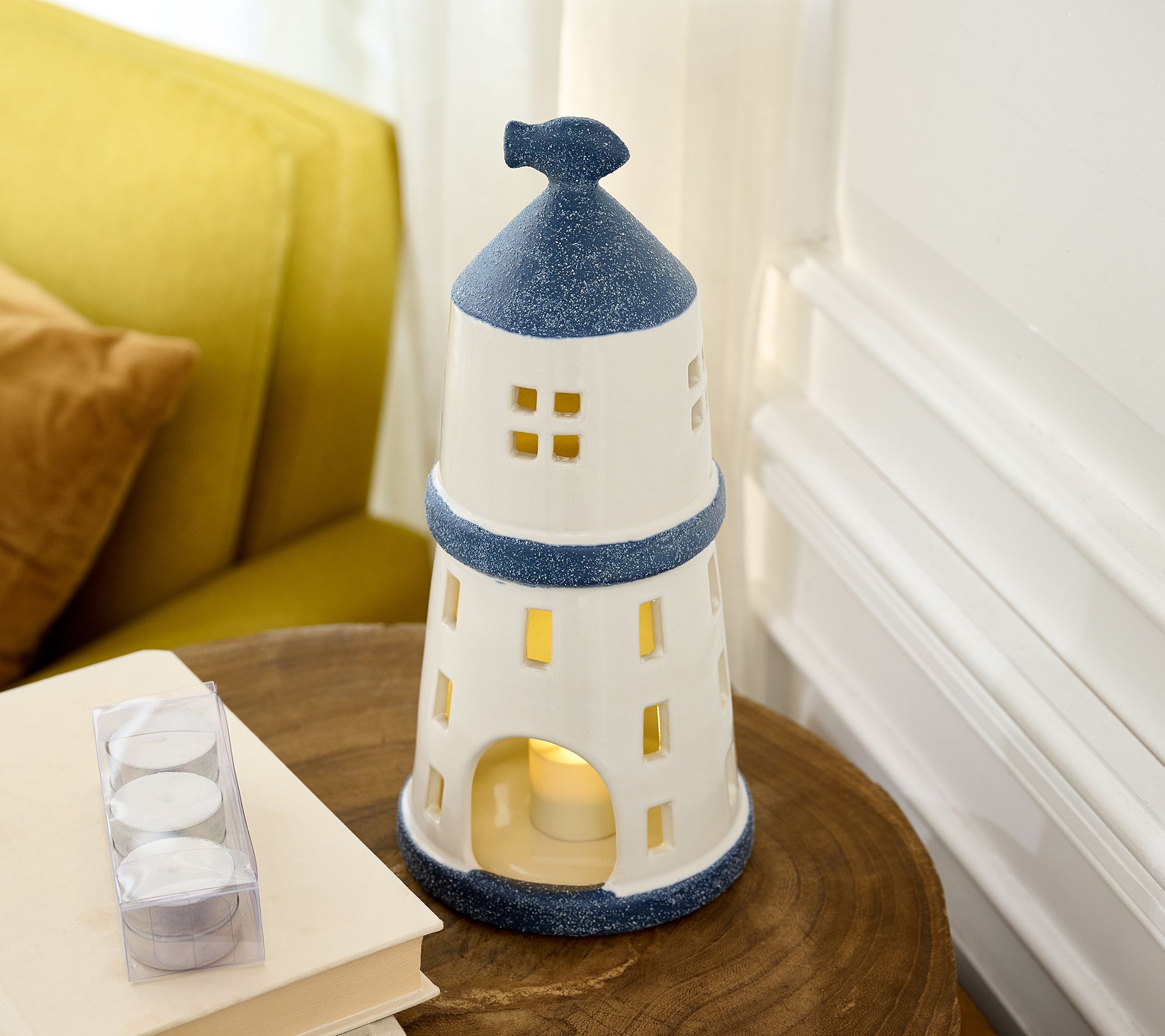 "As Is" Home Reflections Earthenware Lighthouse w/ 6pc Tealights
