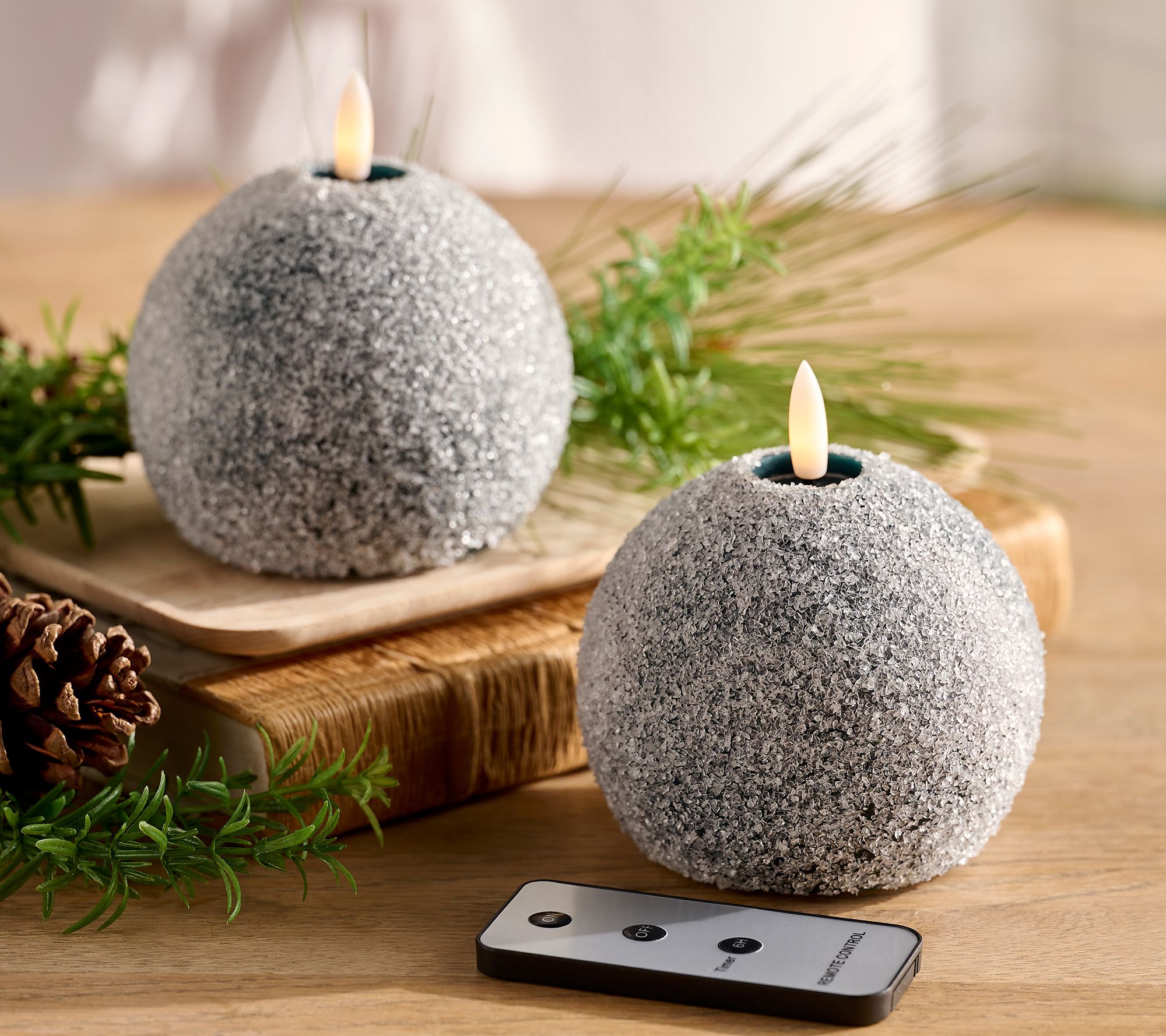 "As Is" Home Reflections S/2 Flameless Crystal Sphere Candles