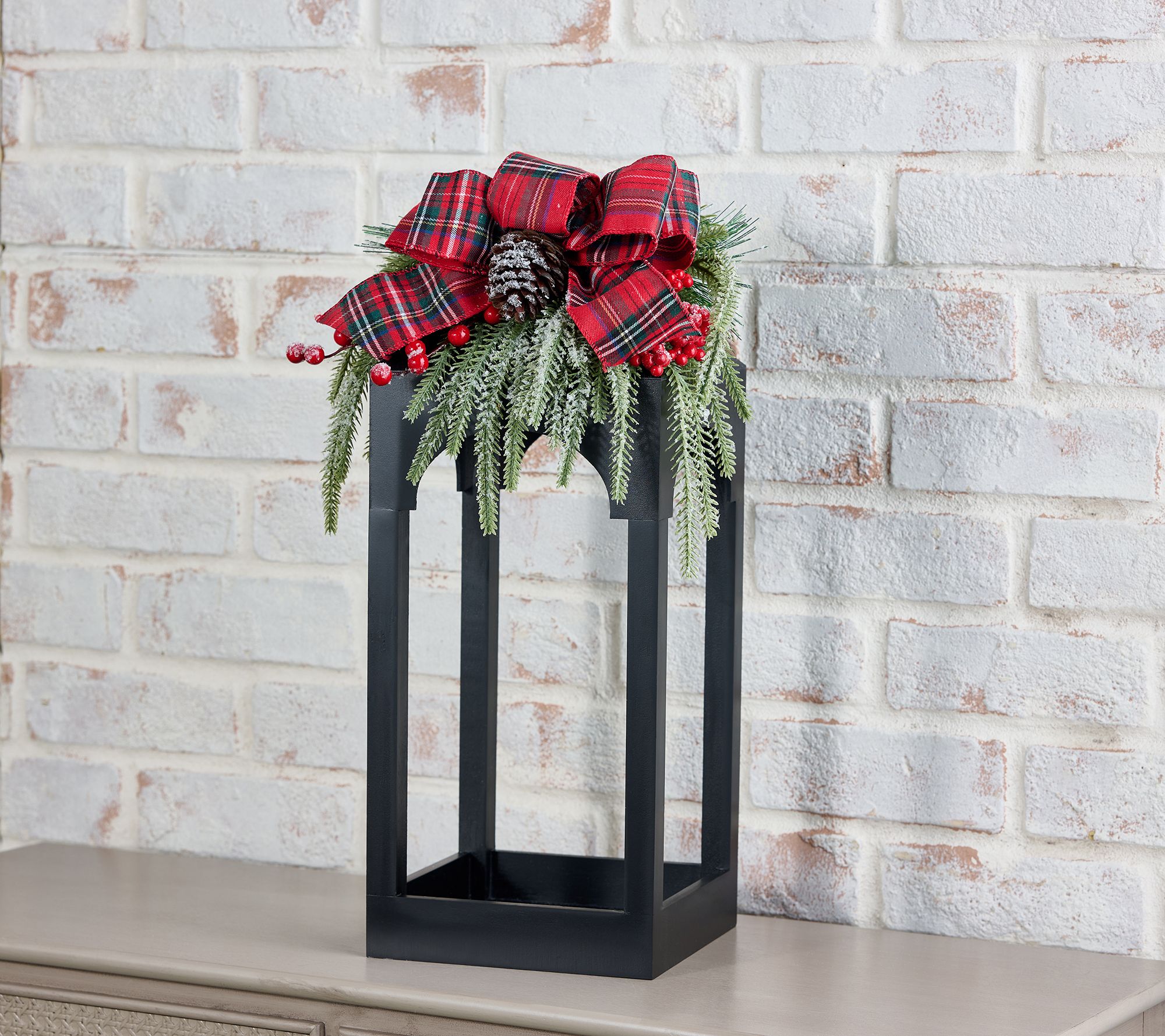 "As Is" 20" Wood Open Concept Lantern with Ribbon by Valerie