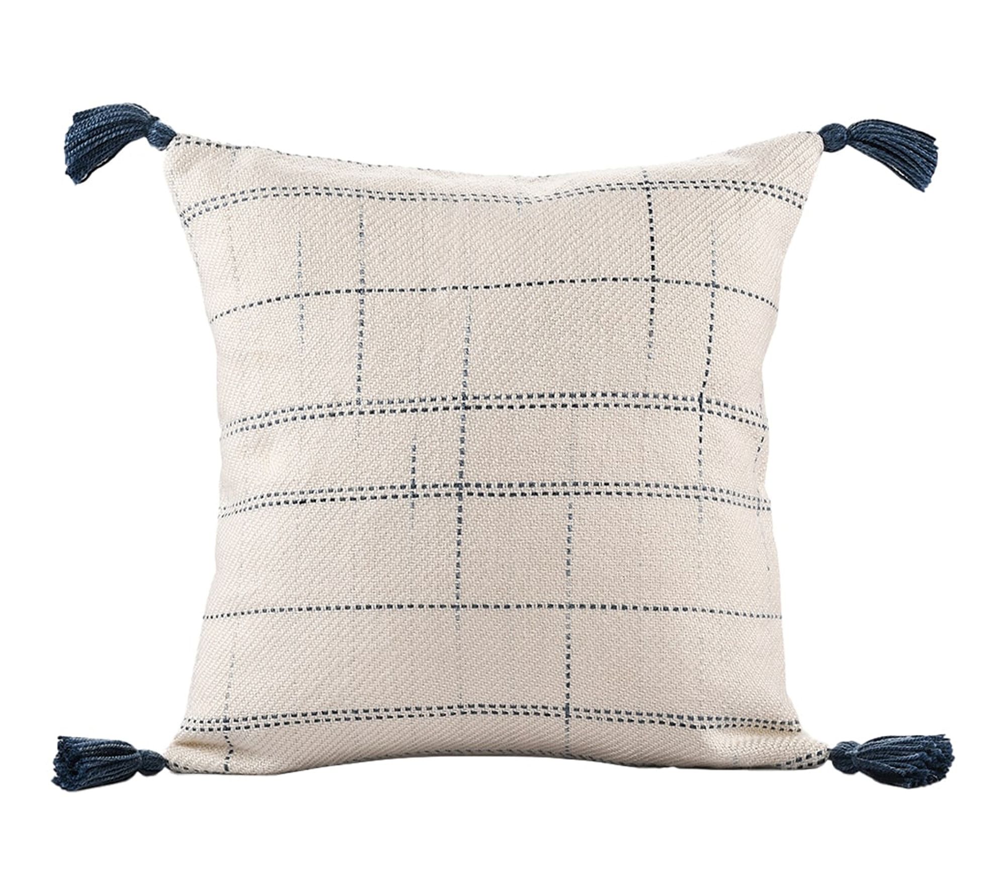 Ox Bay Ivory/Blue Geometric Polyester Tassels Pillow, 20"x20"