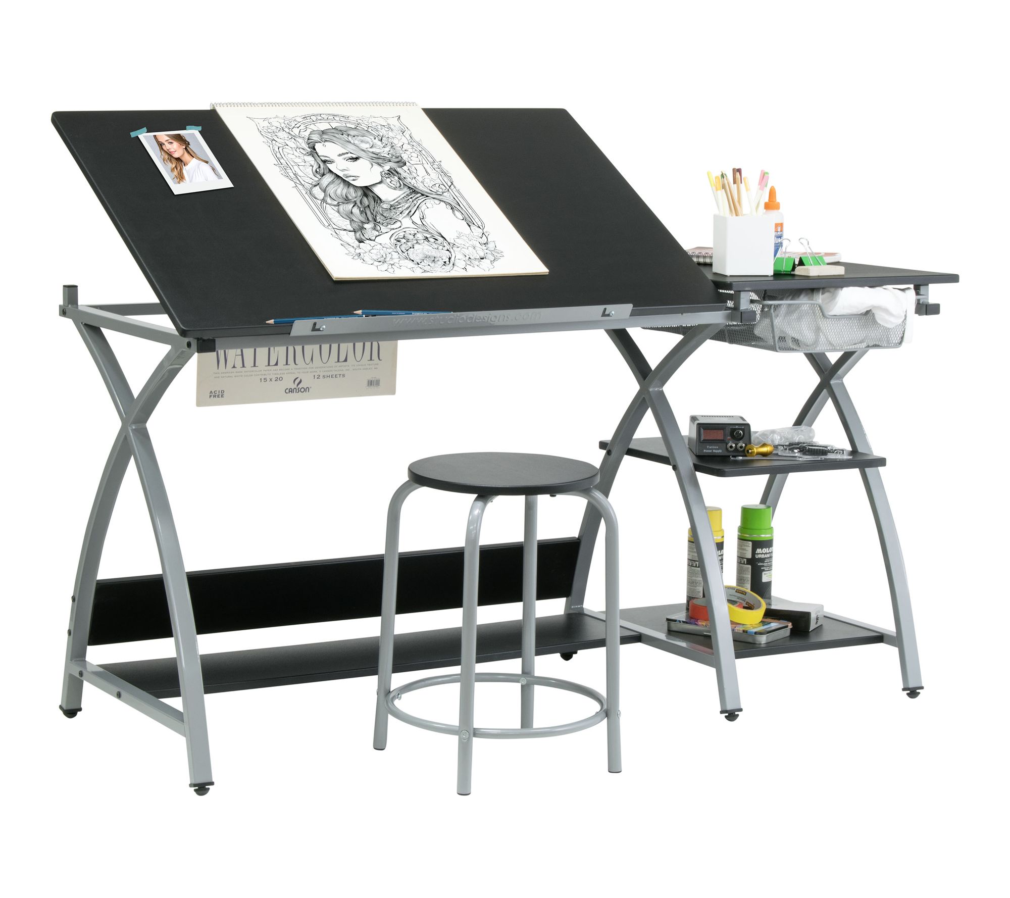 Studio Designs Deluxe Adjustable Craft Stationwith Stool