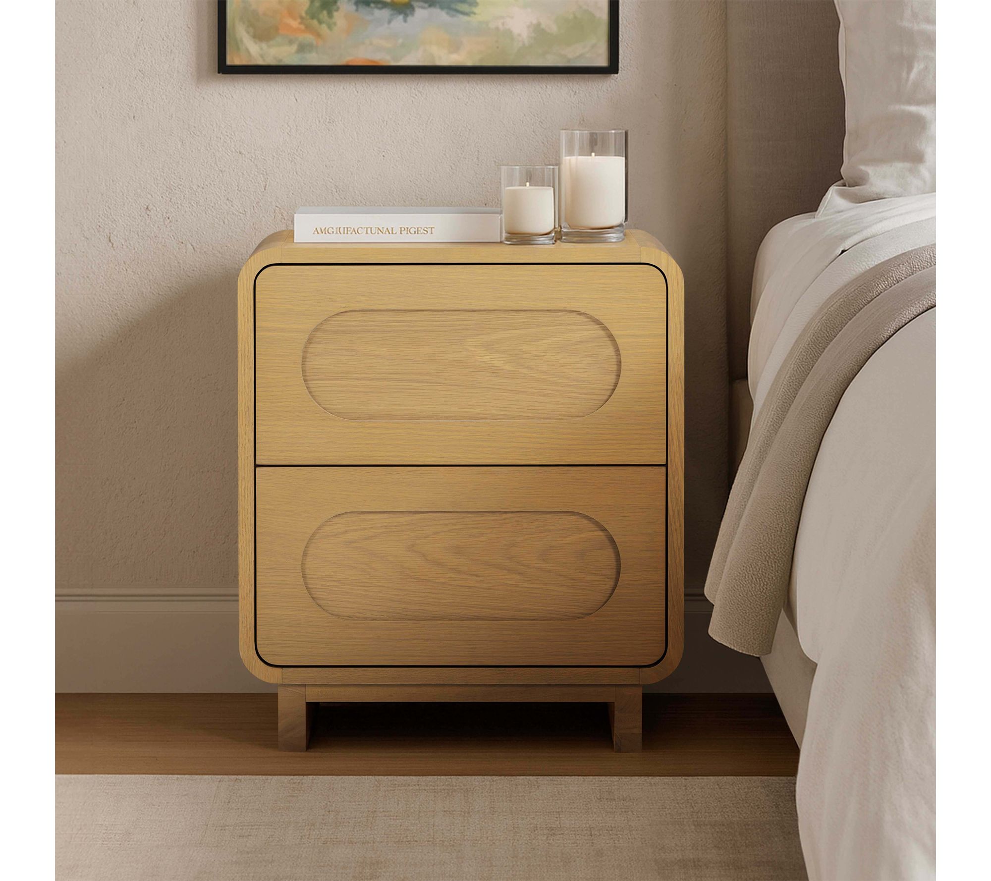 Teamson Home Tenley Oak Veneer Push Open 2-Drawer Nightstand