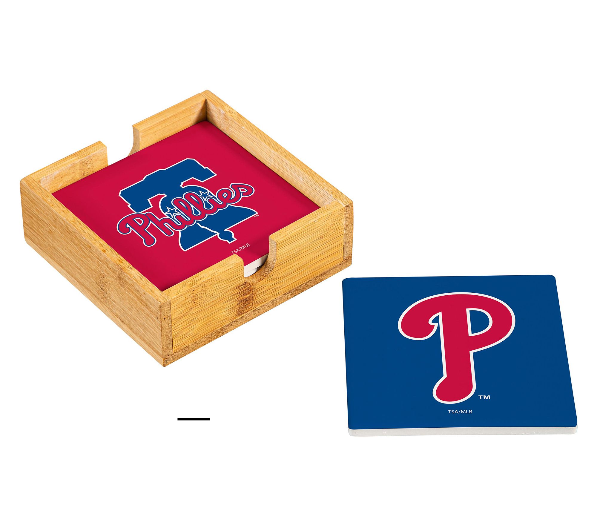 Evergreen 4 Piece MLB Team Ceramic Coaster Setwith Wood Caddy