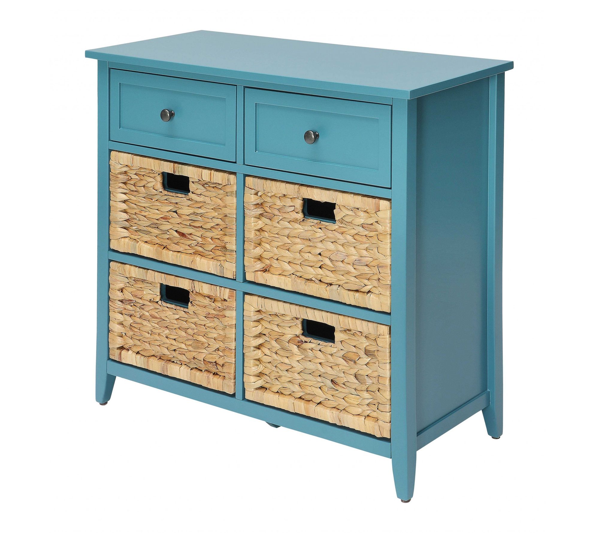 HomeRoots 30" Teal Wood and Water Hyacinth 6-Drawer Cabinet