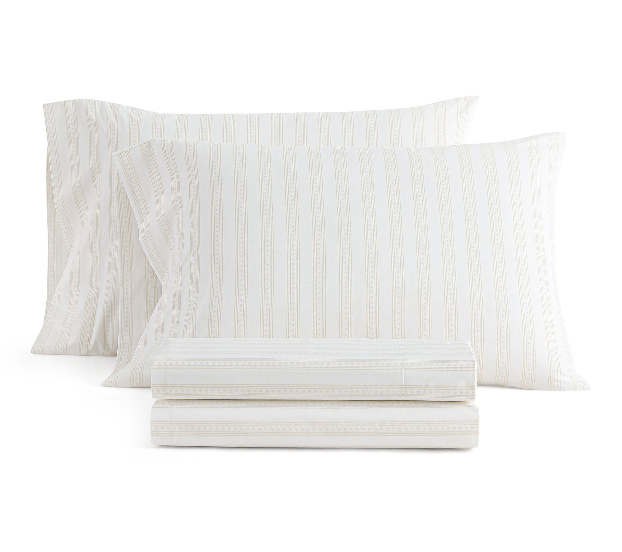 Martha Stewart Francesca Stripe White/Beige Twin Sheet Set