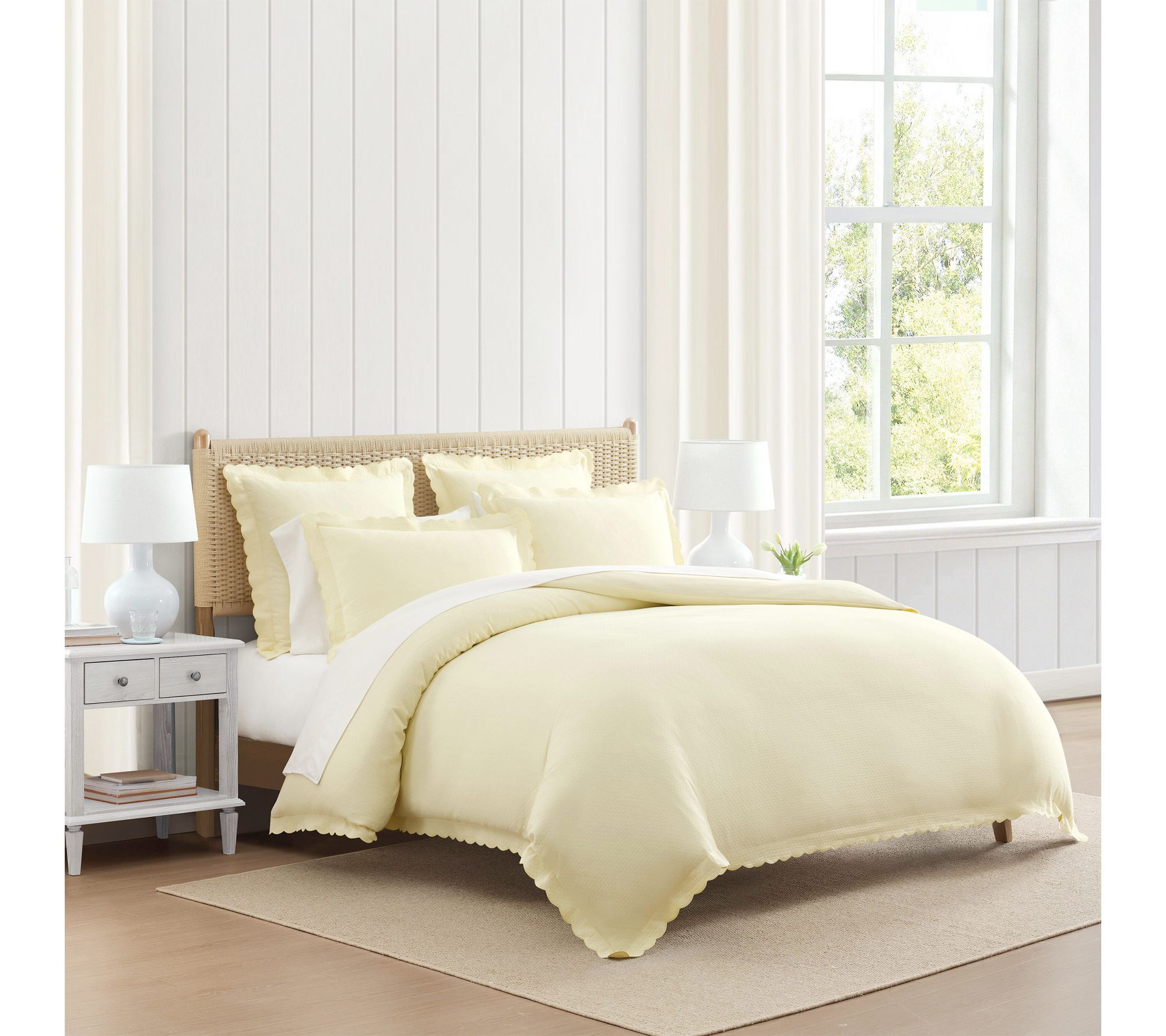 Martha Stewart Sign. Scallop Yellow Cotton RichKing Duvet Set