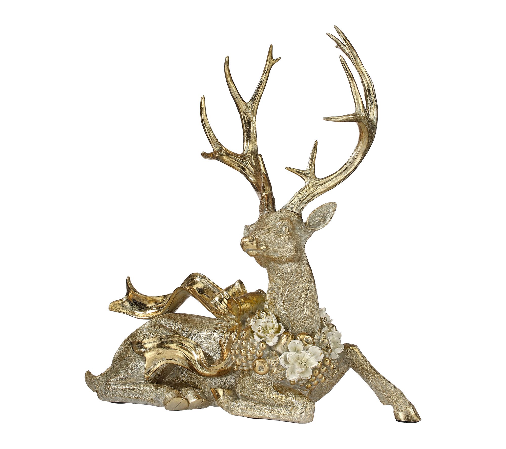 19" Resin Sitting Deer With Magnolia by Valerie