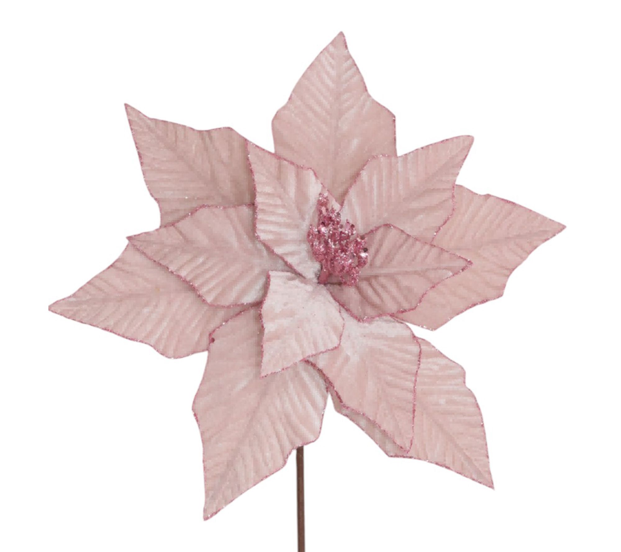 RC Home Decor-6 PCS Velvet Poinsettia Flower w/Glitter Edge