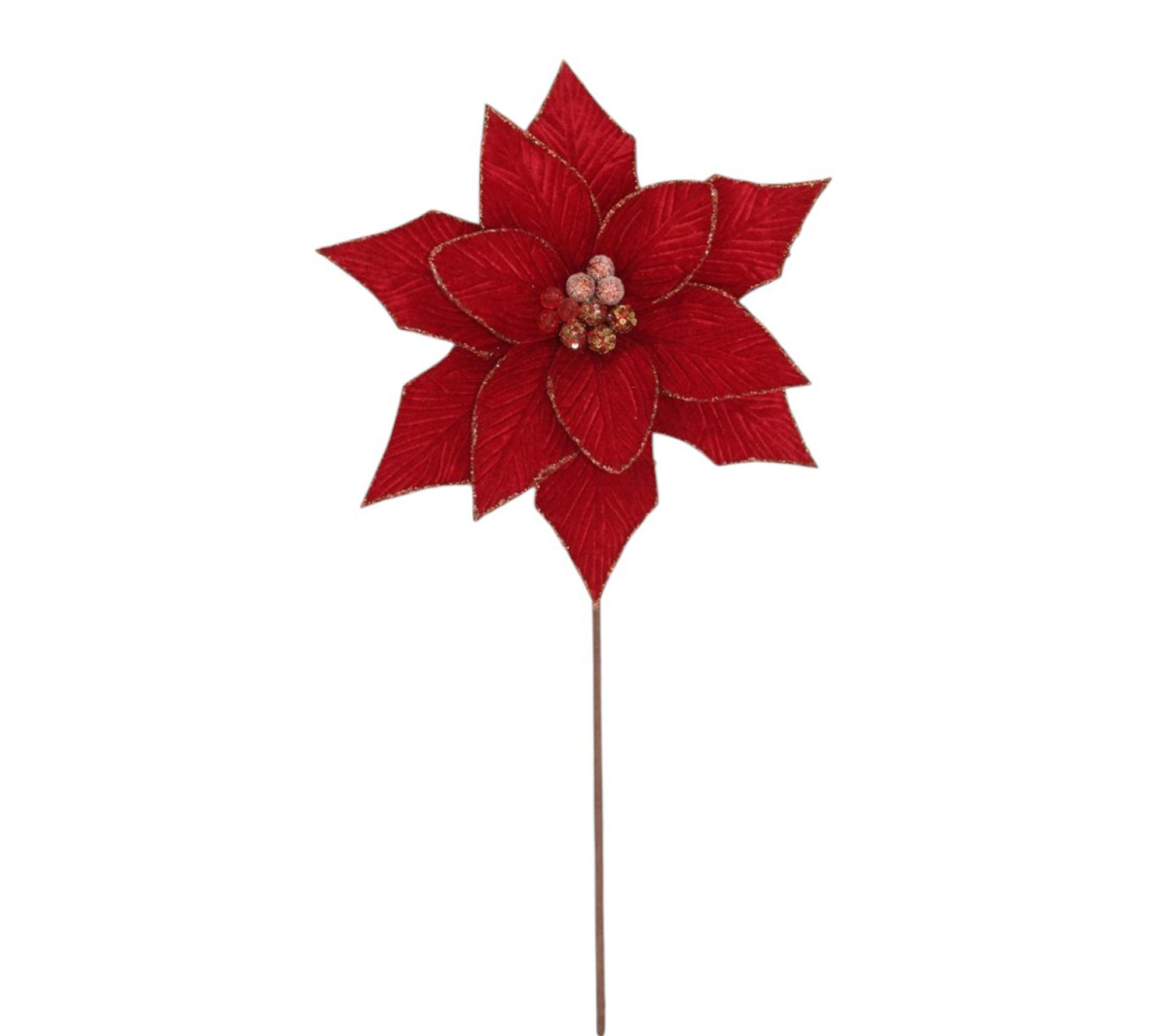RC Home Decor-6 PCS Velvet Poinsettia Flower w/Glitter Edge