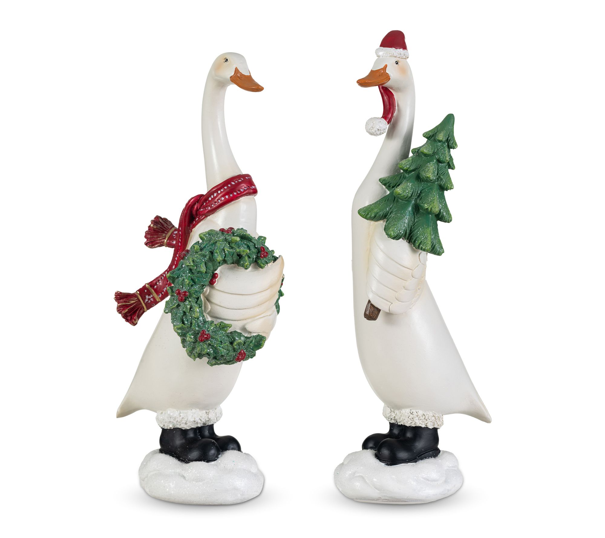 Glitzhome S/2 Christmas Goose with Wreath and Tree Table Decor