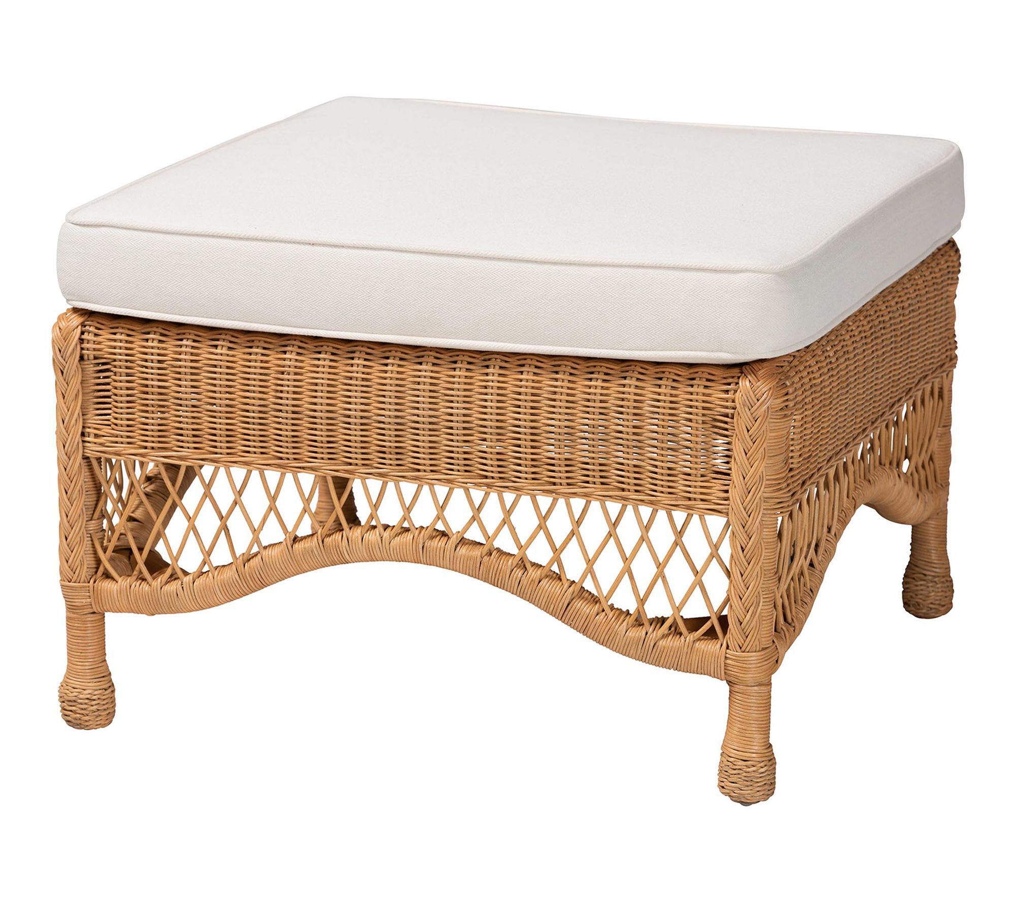 bali & pari Brooklyn Light Honey Braided Rattan Ottoman Stool