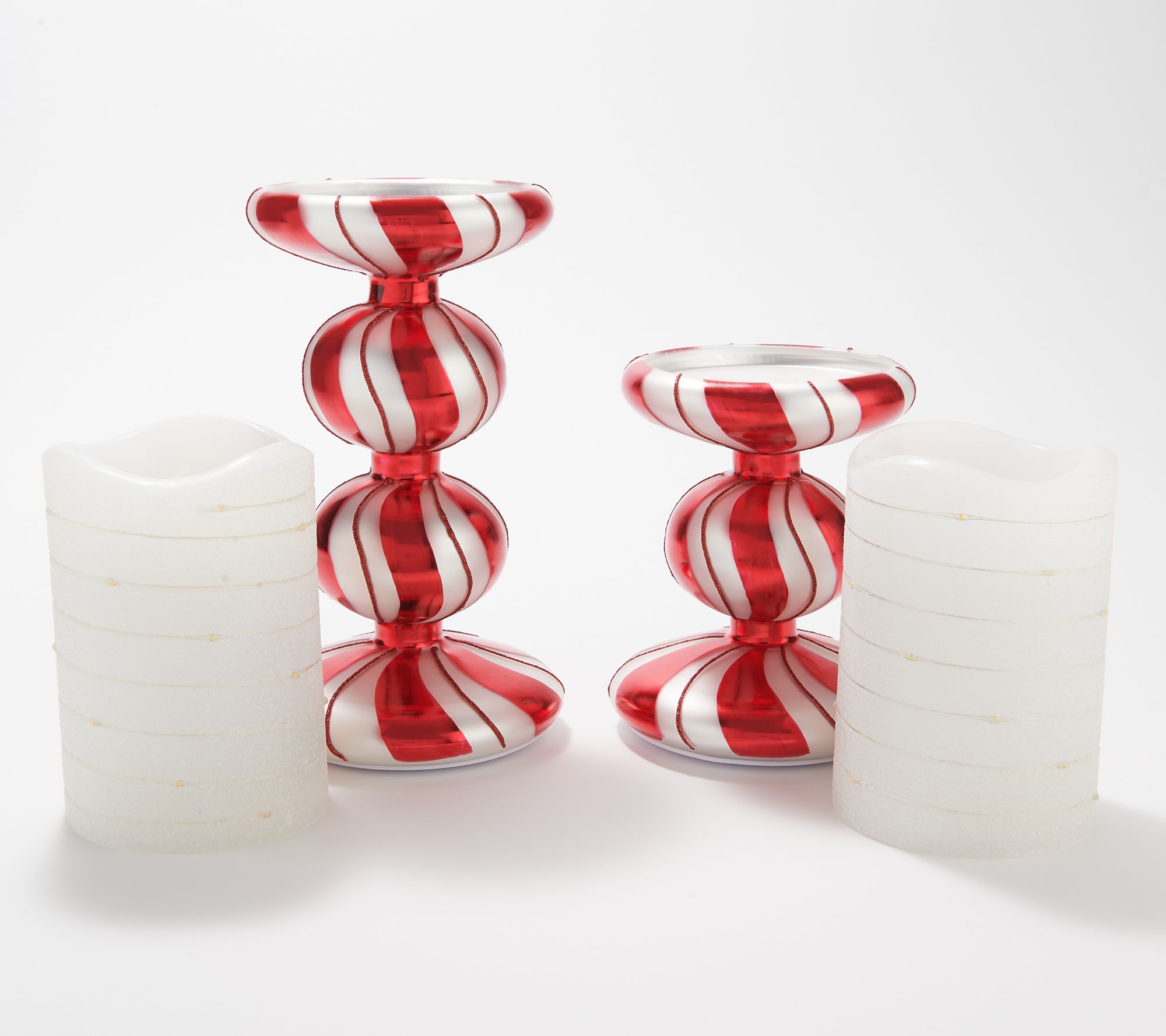 "As Is" Lightscapes Set of 2 Candy Cane Pedestals with Candles