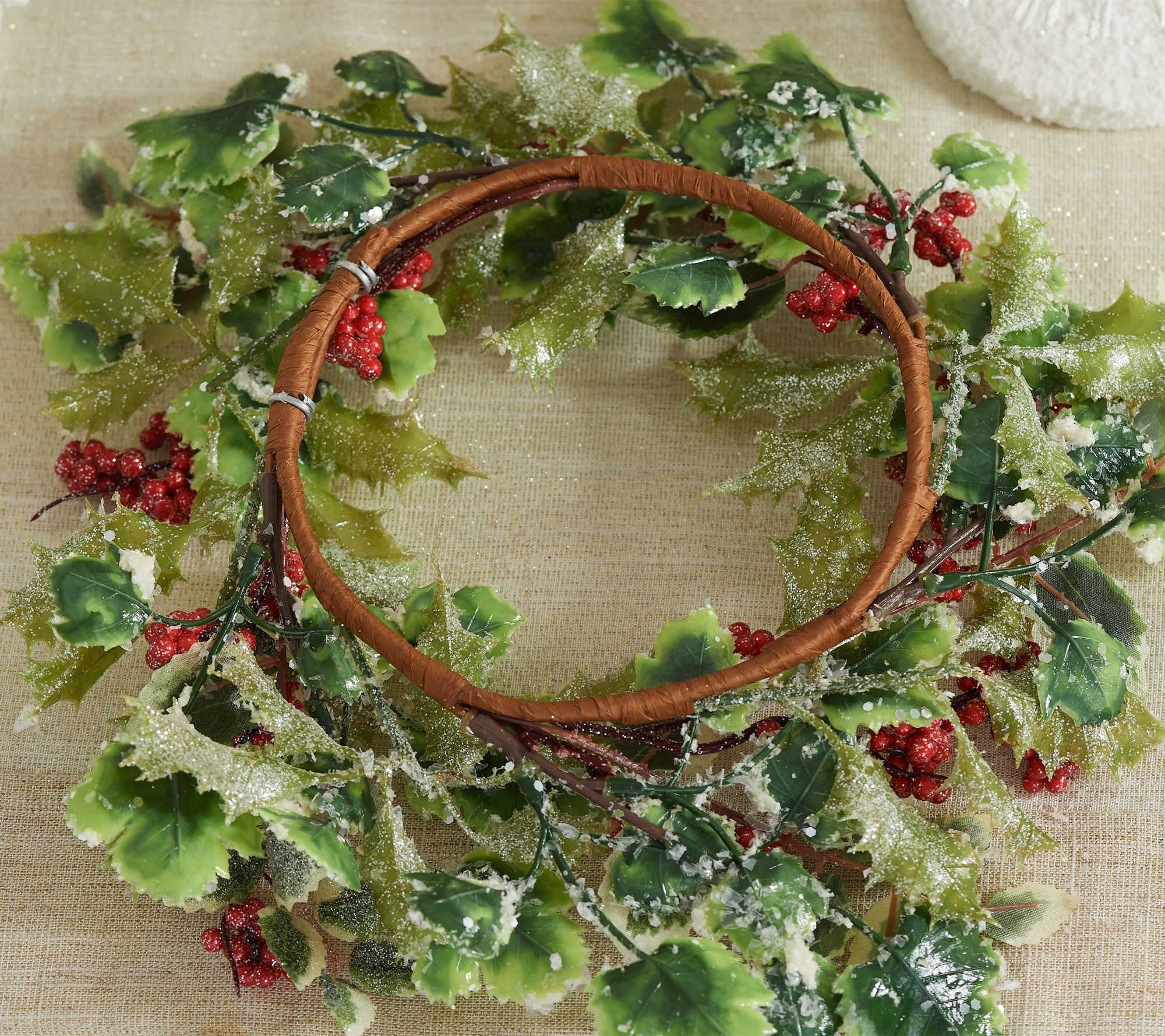 "As Is" Set of 2 Frosted Holly Berry Candle Rings by Valerie