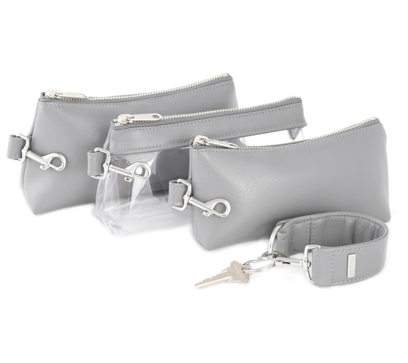 Keyper IT Bags Mini, Luxe, and Luxe Clear & KeyFob Silver