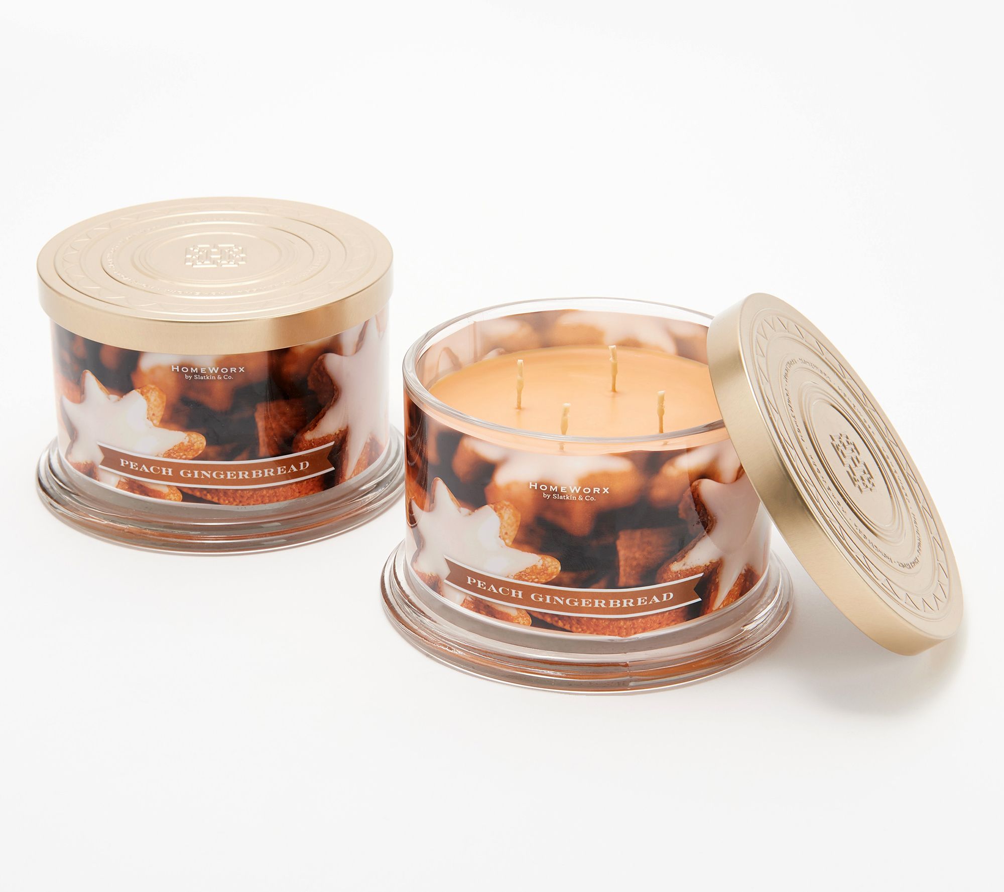HomeWorx by Slatkin & Co. S/2 Peach Gingerbread 18-oz Candles | QVC