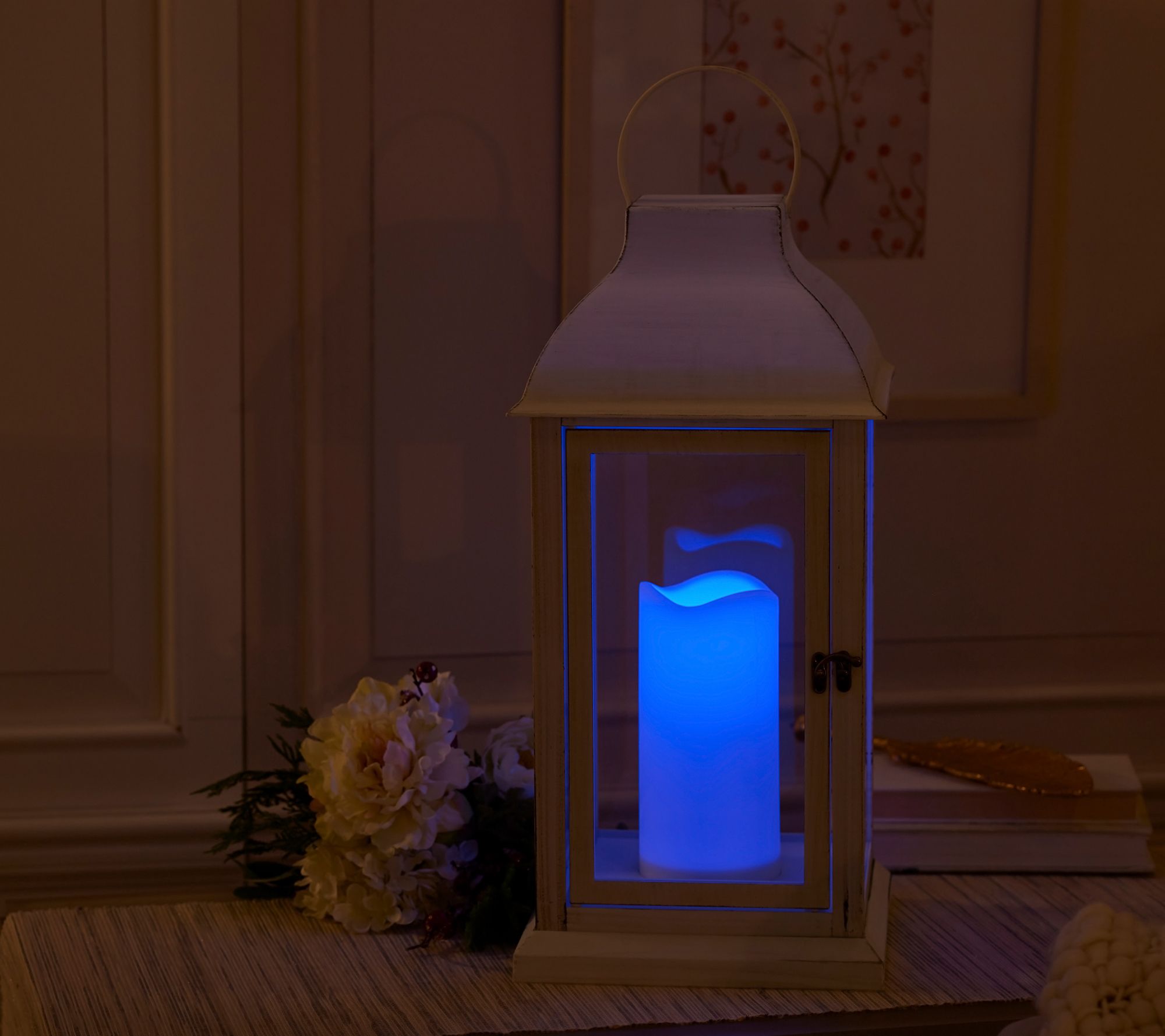 at Home Blue Weatherproof Lantern with LED Candle, 9.5