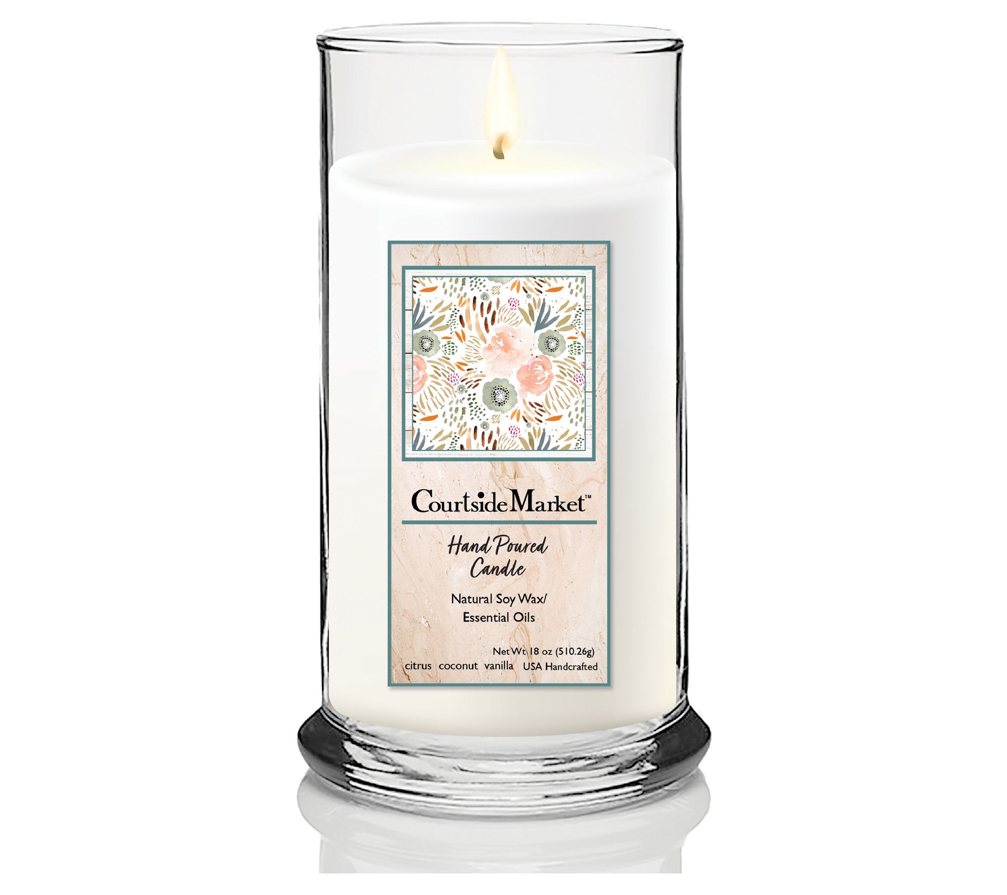 Courtside Market Floral Peach Status Candle Gla ss, 18 oz