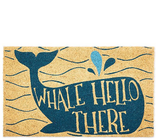 Whale Hello There Natural Coir Doormat with Nonslip Back