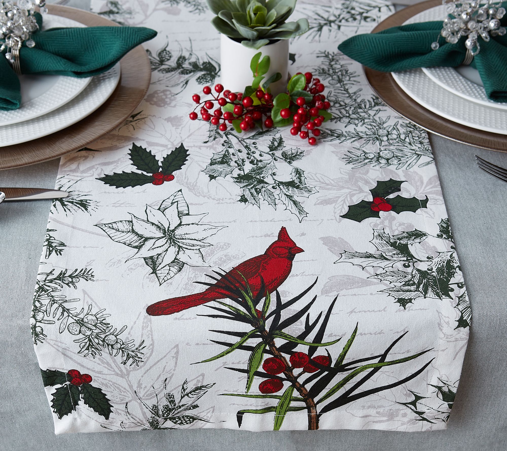C&F Home Holly Bouquet Holiday Christmas Floral Botanical Red Green 13 x 19 Quilted Reversible Placemat Set of 6 Rectangular Placemat Set of 6 Red 