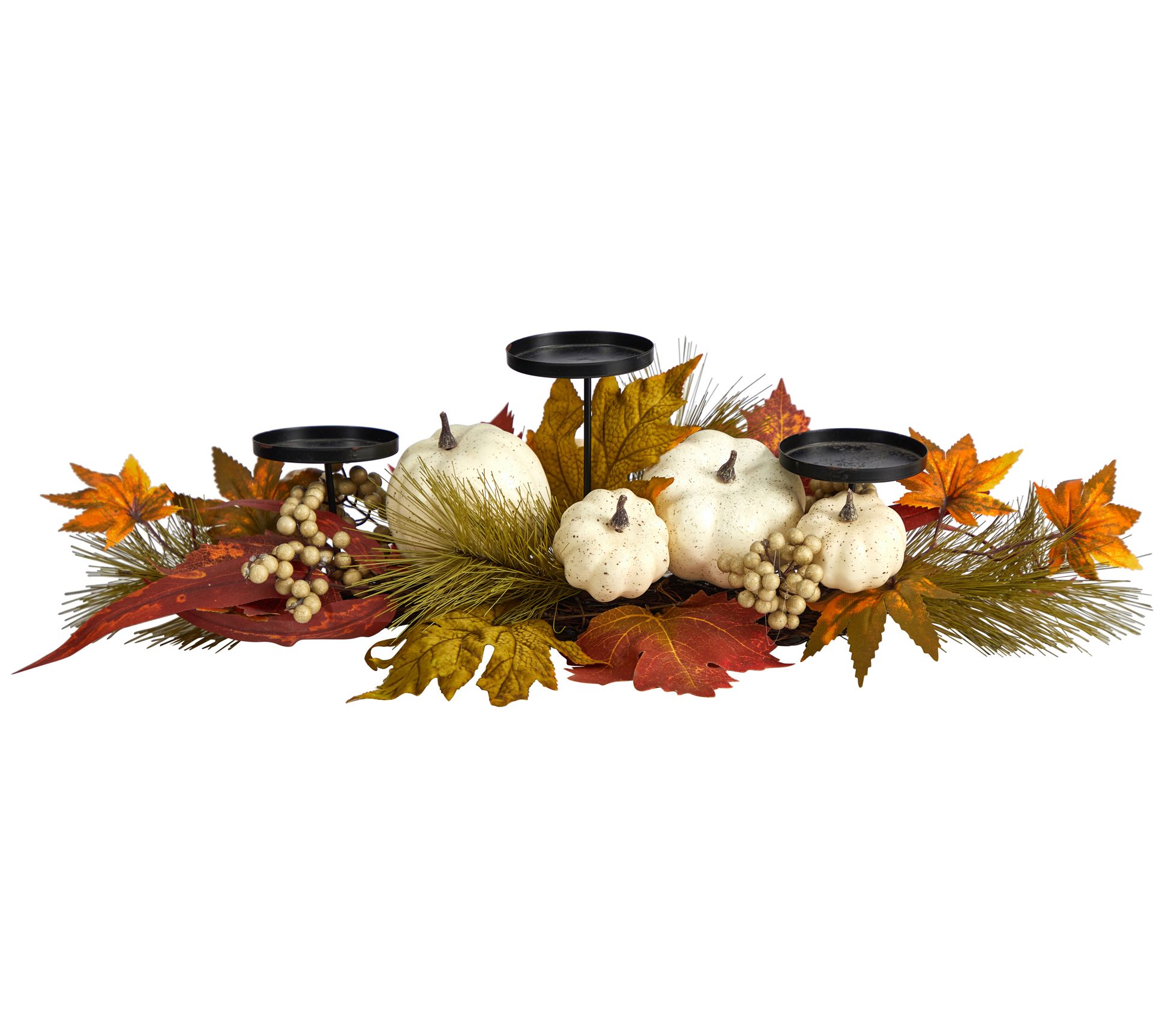 Nearly Natural 22" Fall Pumpkin & Maple Leaf Candelabrum