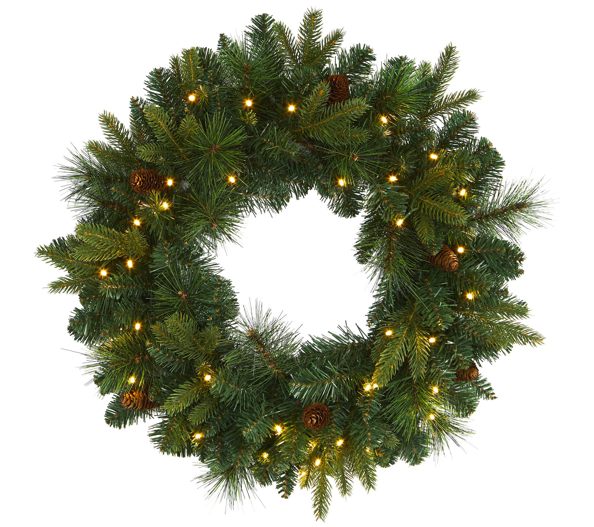 24" Lit Mixed Pine Christmas Wreath by Nearly Natural