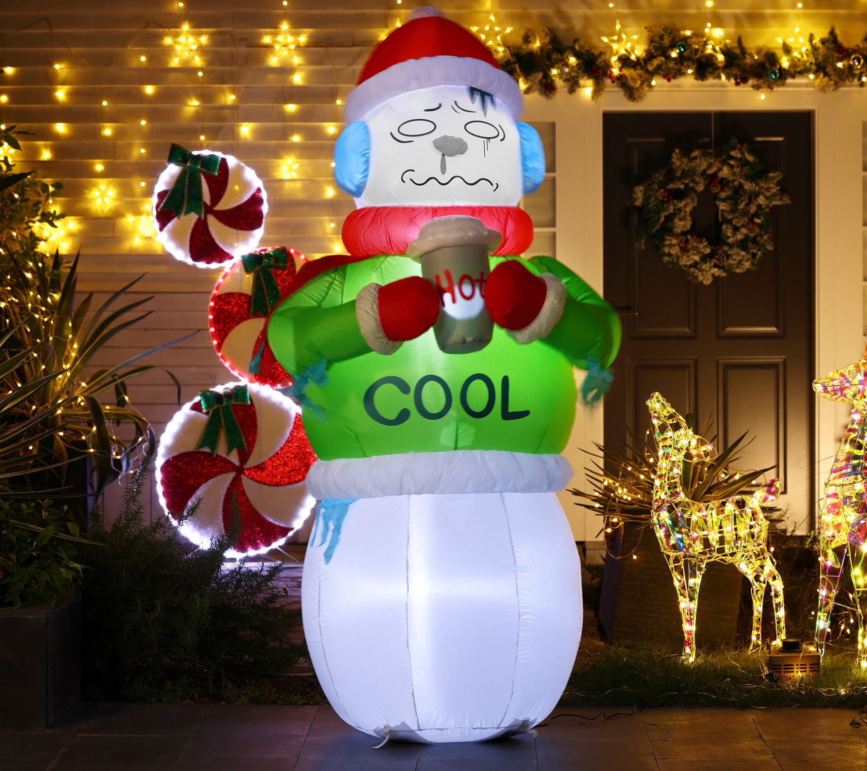 LuxenHome 6.8' Shivering Snowman in Ugly Sweate r Inflatable