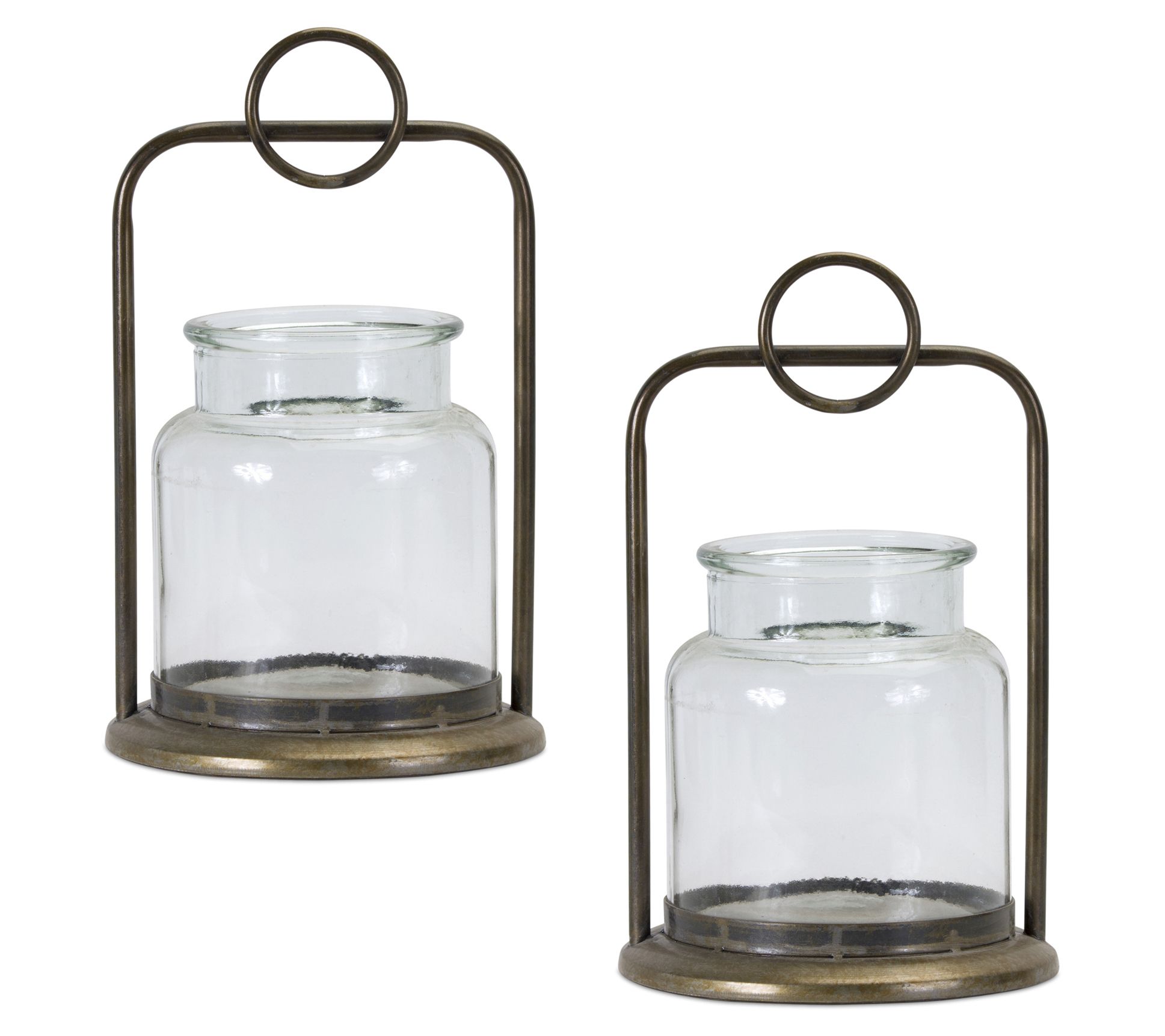 Melrose Glass Jar Candle Holder w/Antique Metal Stand (S/2)