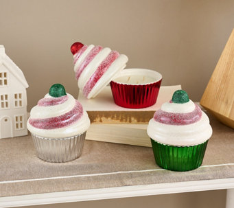 HomeWorx by Slatkin & Co. S/3 6-oz Holiday Cupcake Candles