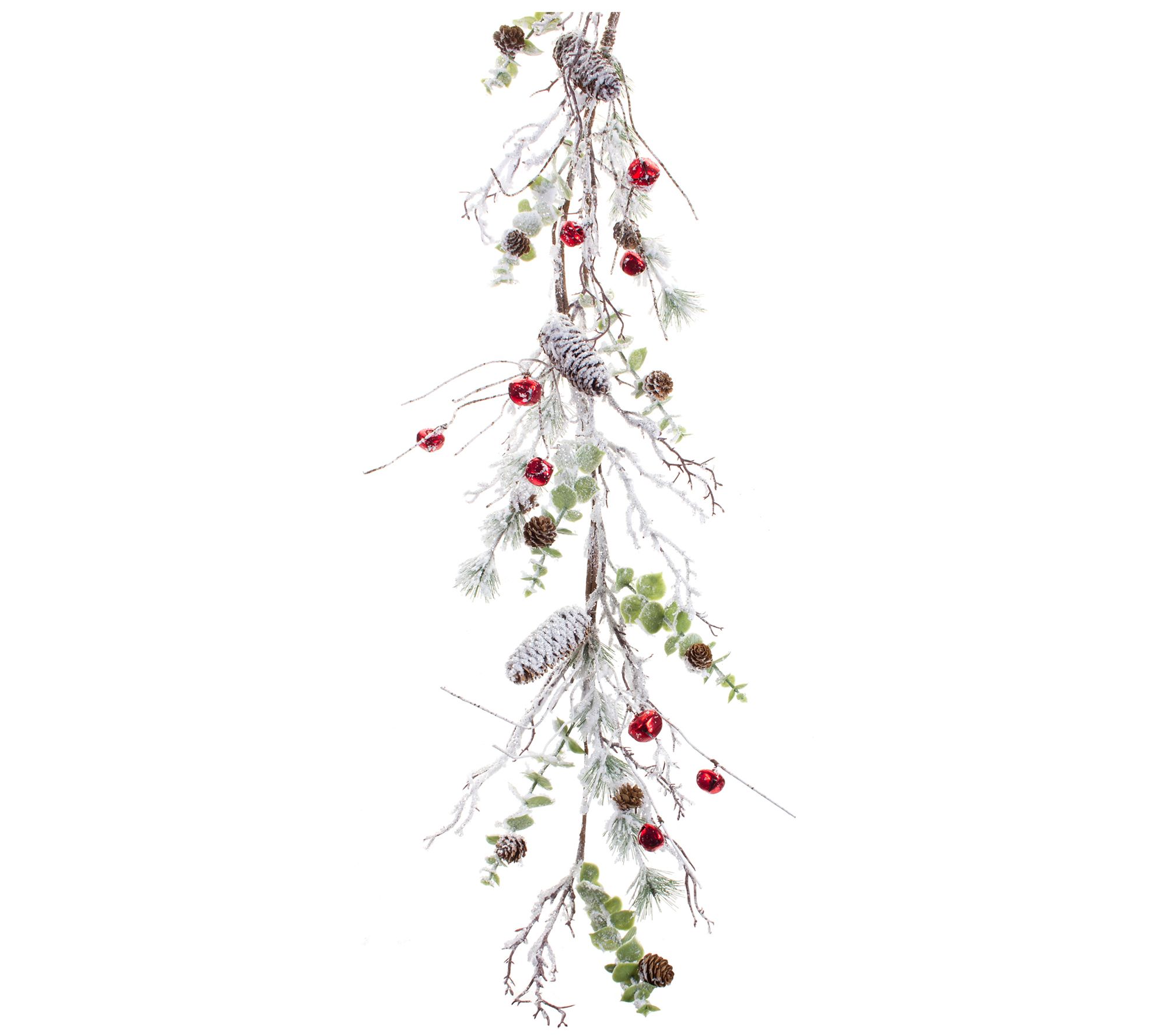 Melrose Snowy Pine Twig Garland w/Bell Accents (Set of 2) - QVC.com