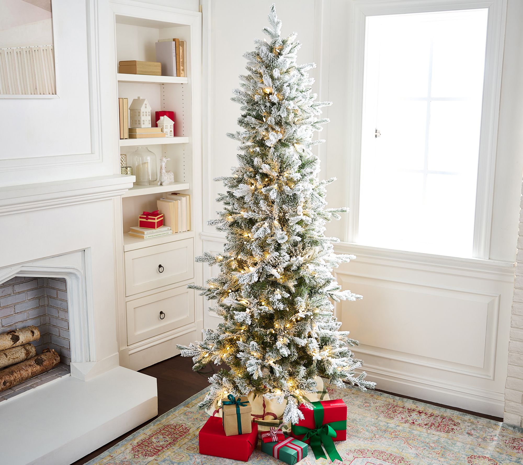 "As Is" 9' Twinkle Snow- Tipped Slim Christmas Tree by Valerie