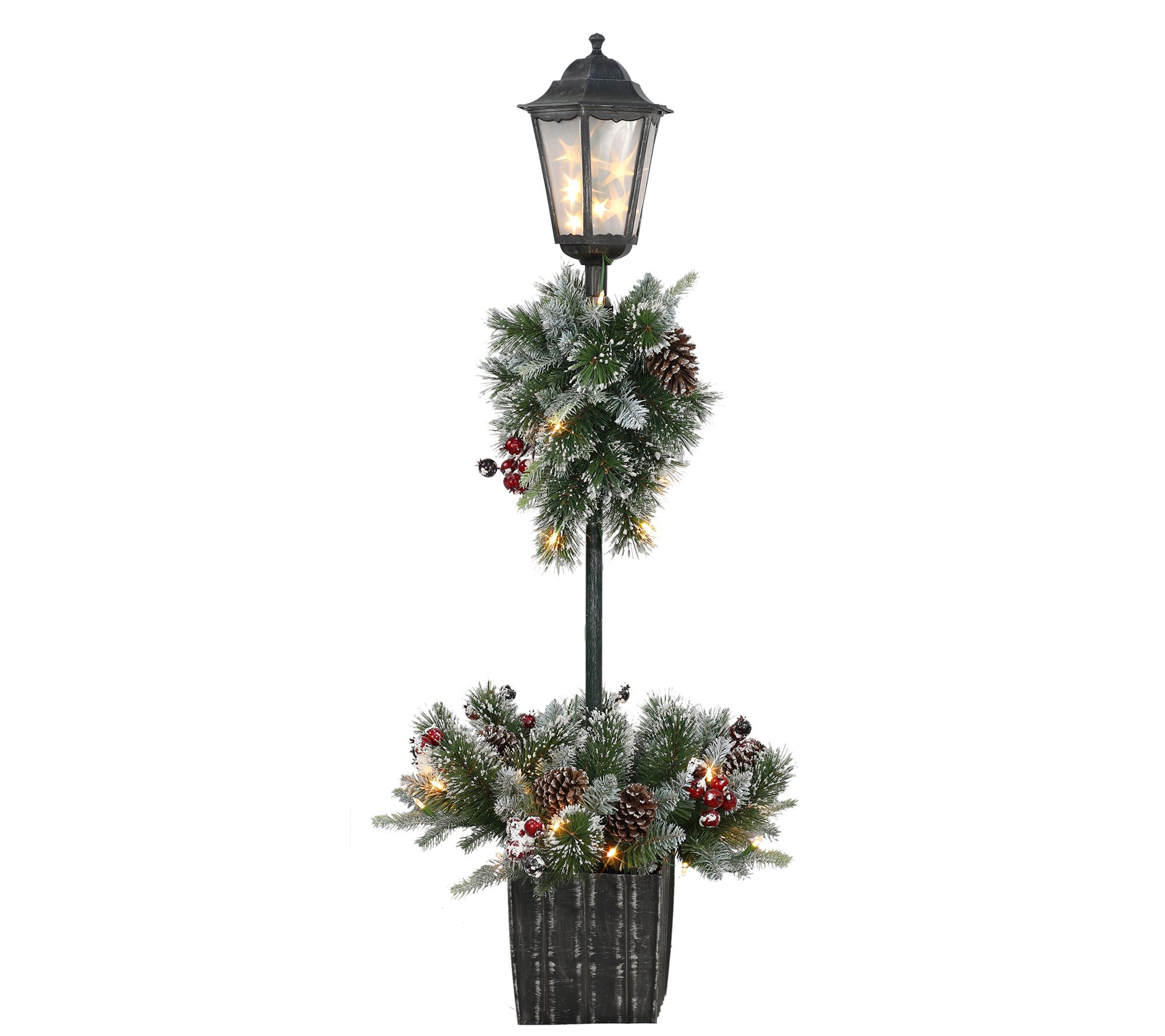 Puleo 4' Pre-Lit Artificial Pine Lamp Post 50 LED Lights