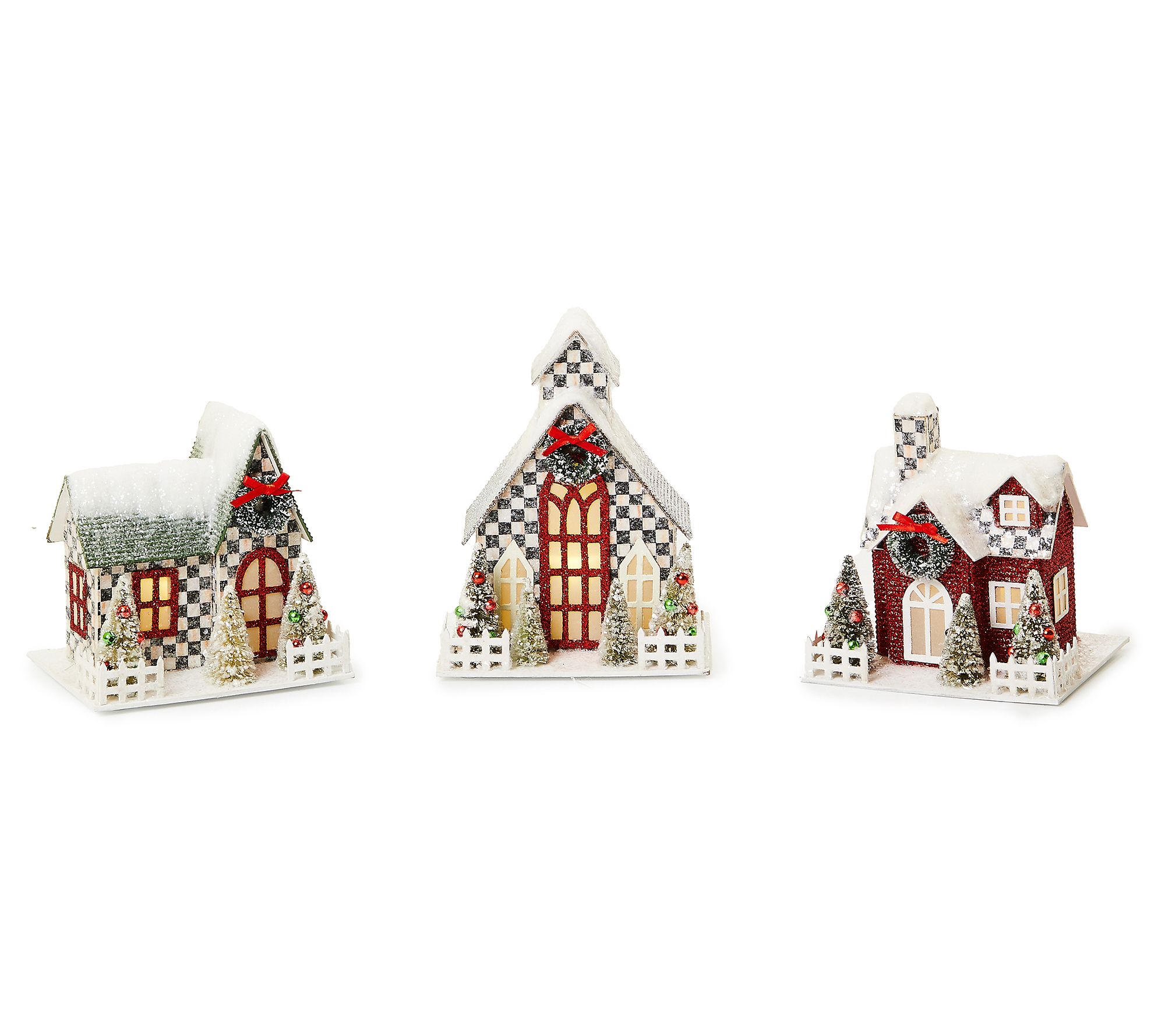 MacKenzie- Childs Set of 3 Illuminated Holiday Houses - QVC.com
