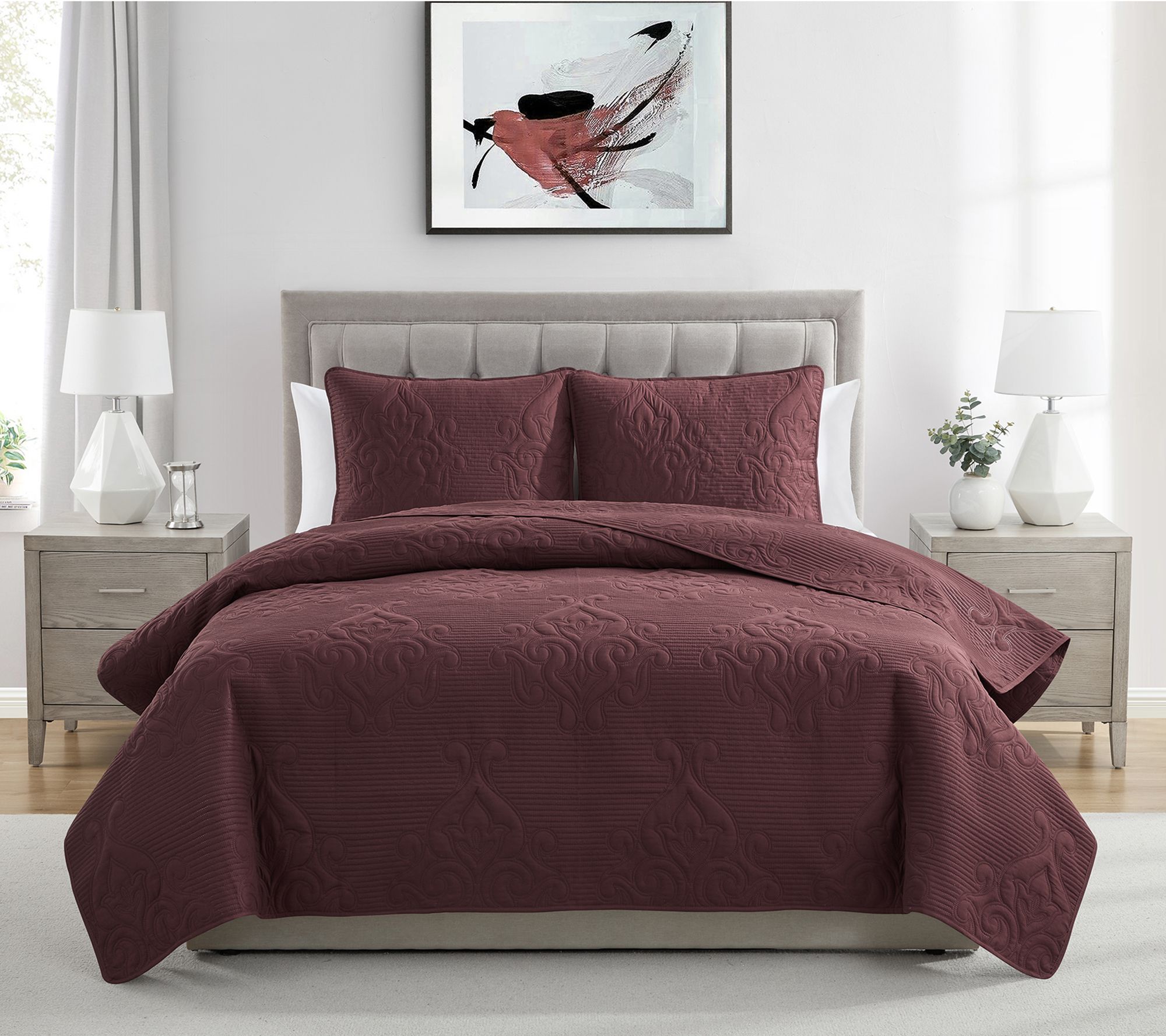 VCNY Home Solomun 3-Piece Damask Microfiber Quilt Set, F/ Q