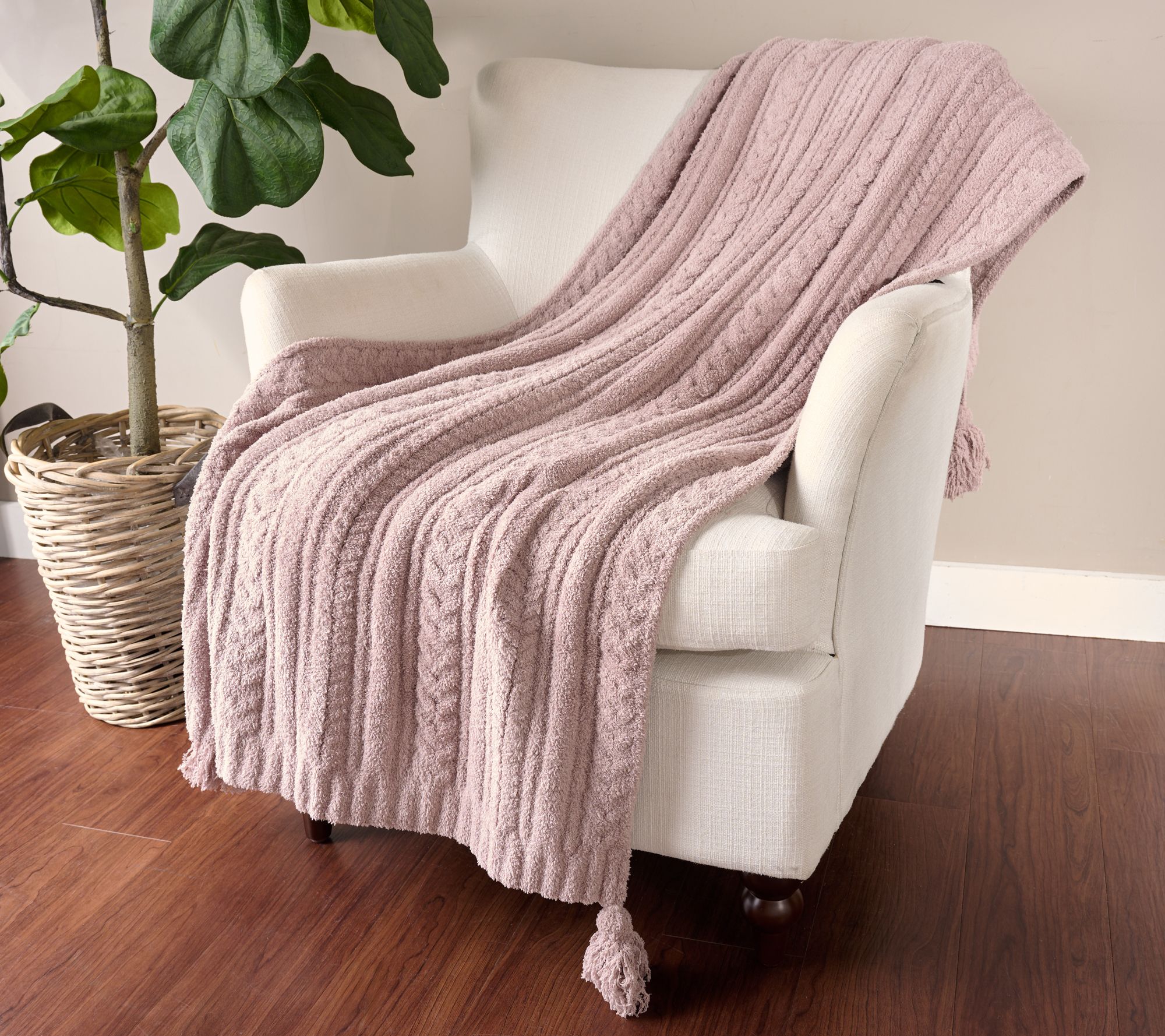 Barefoot Dreams CozyChic 45x60 Cable Blanket with Tassels