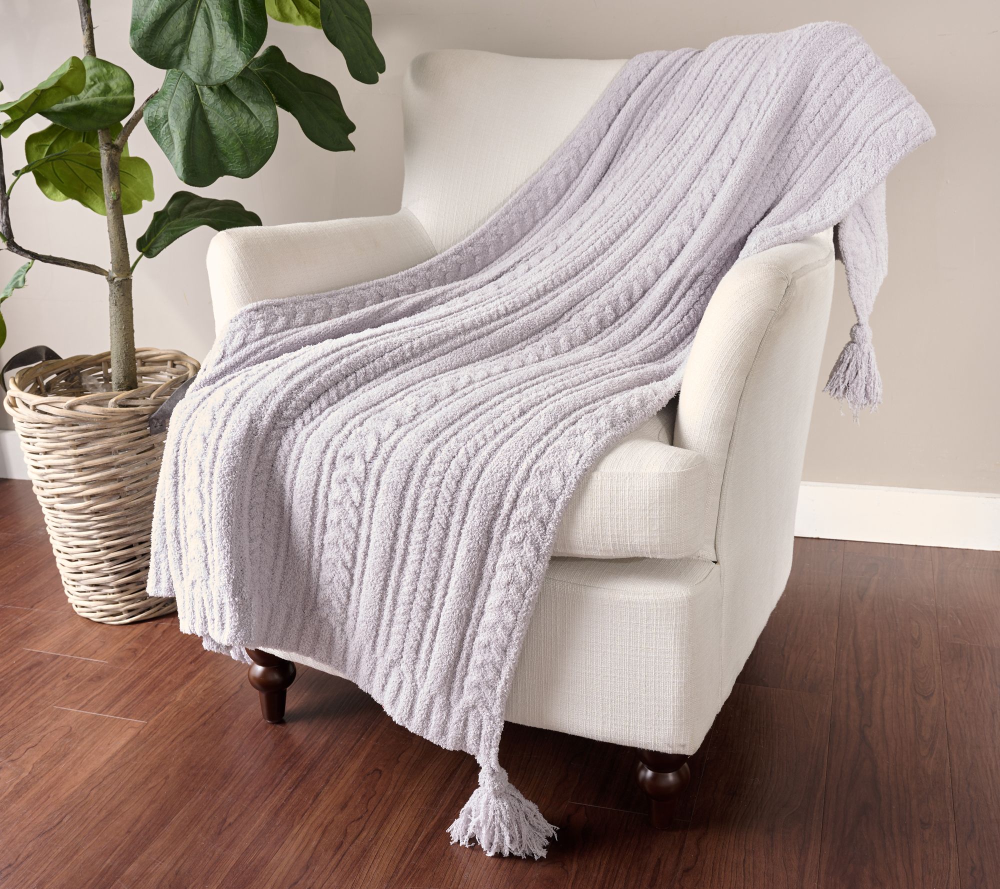 Barefoot Dreams CozyChic 45x60 Cable Blanket with Tassels